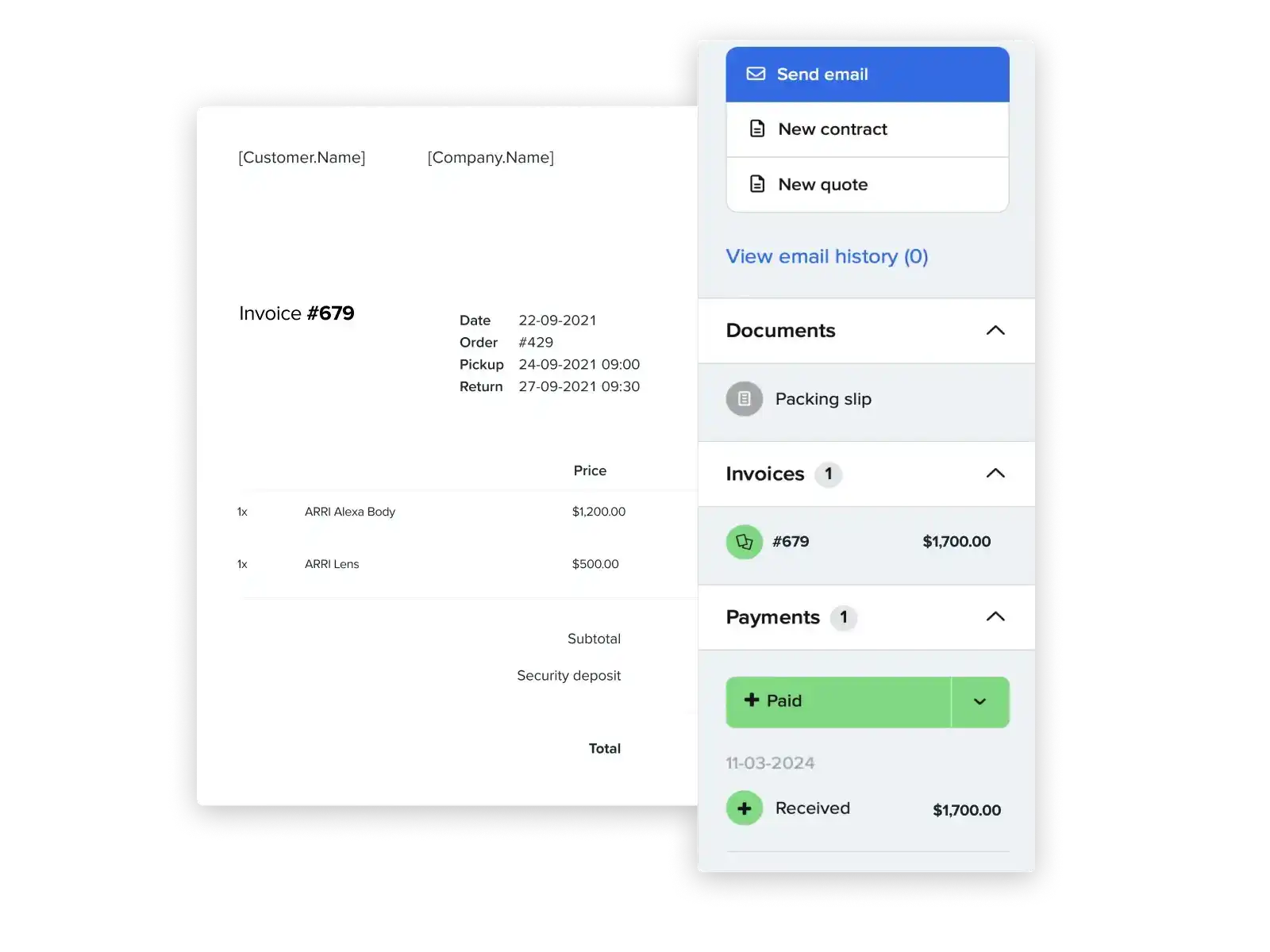Illustration of an invoice in Booqable