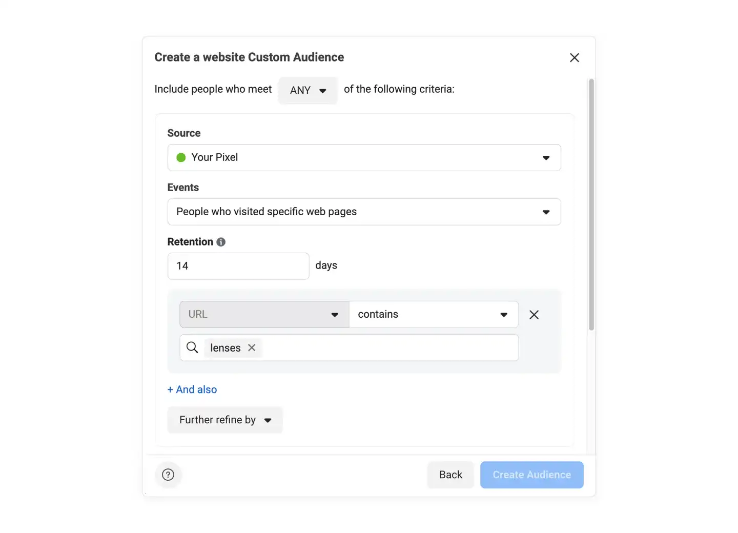 Custom retargeting audience example