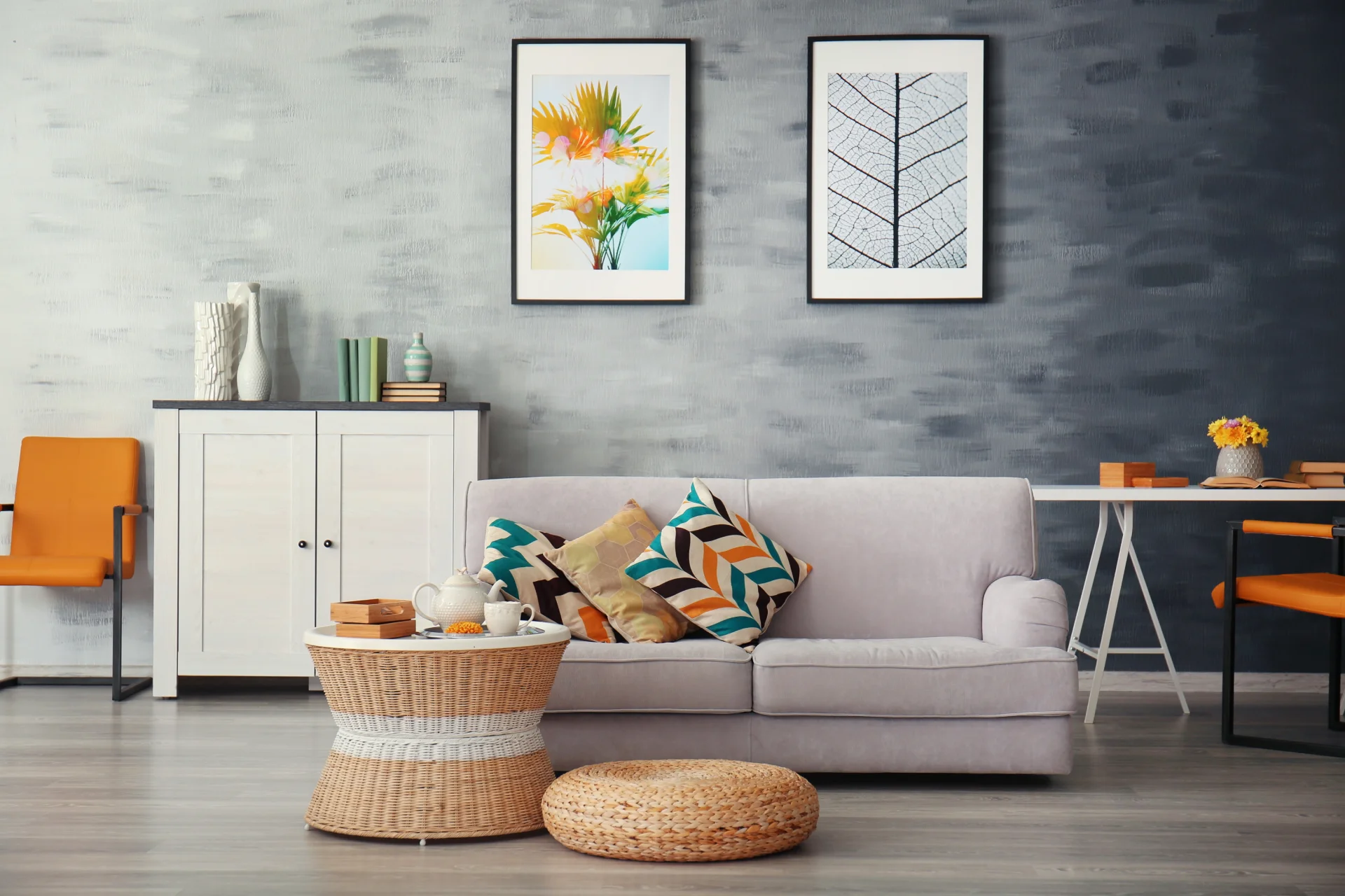 Cozy living room with modern furniture and decor