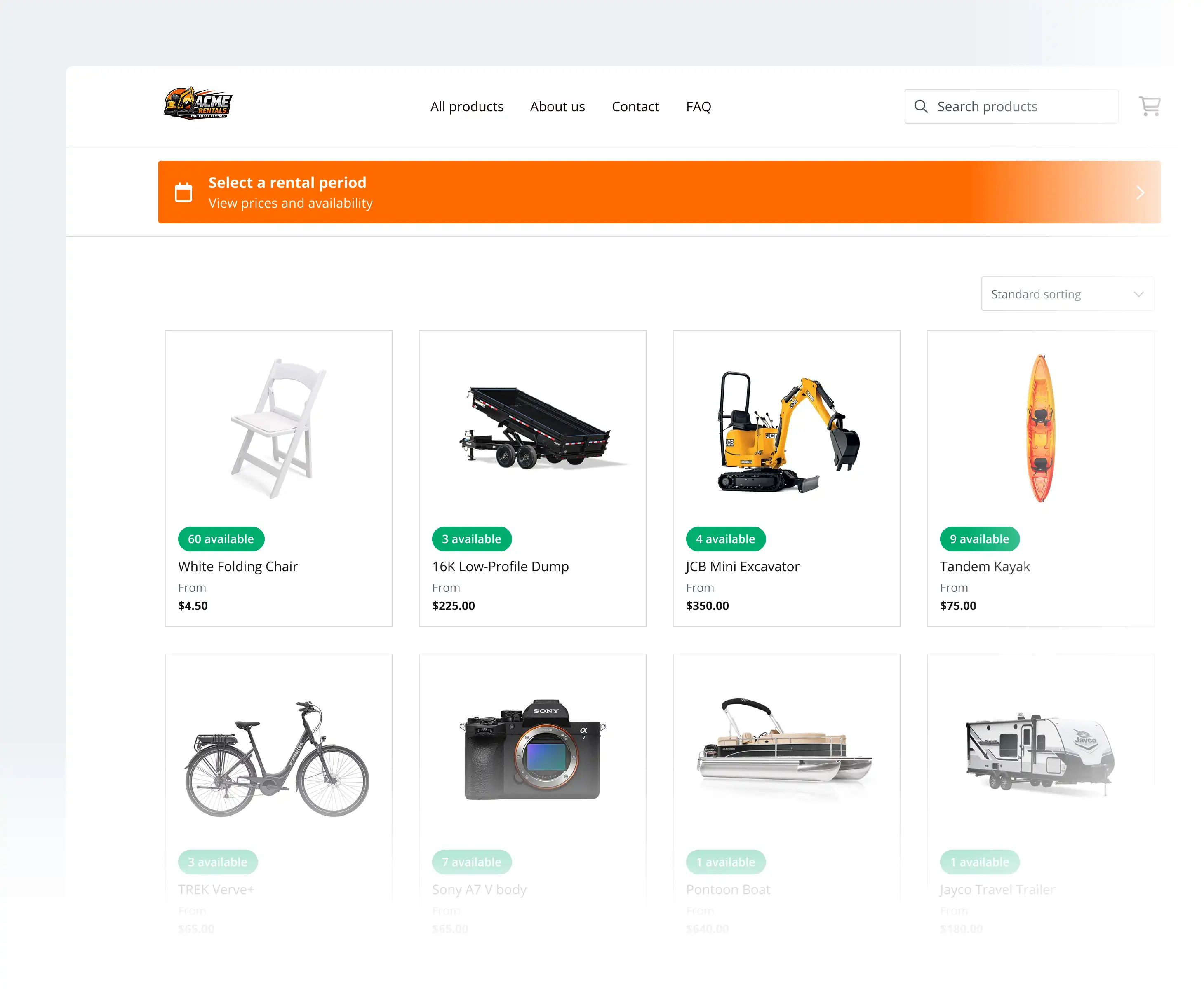 Booqable rental booking experience on a website