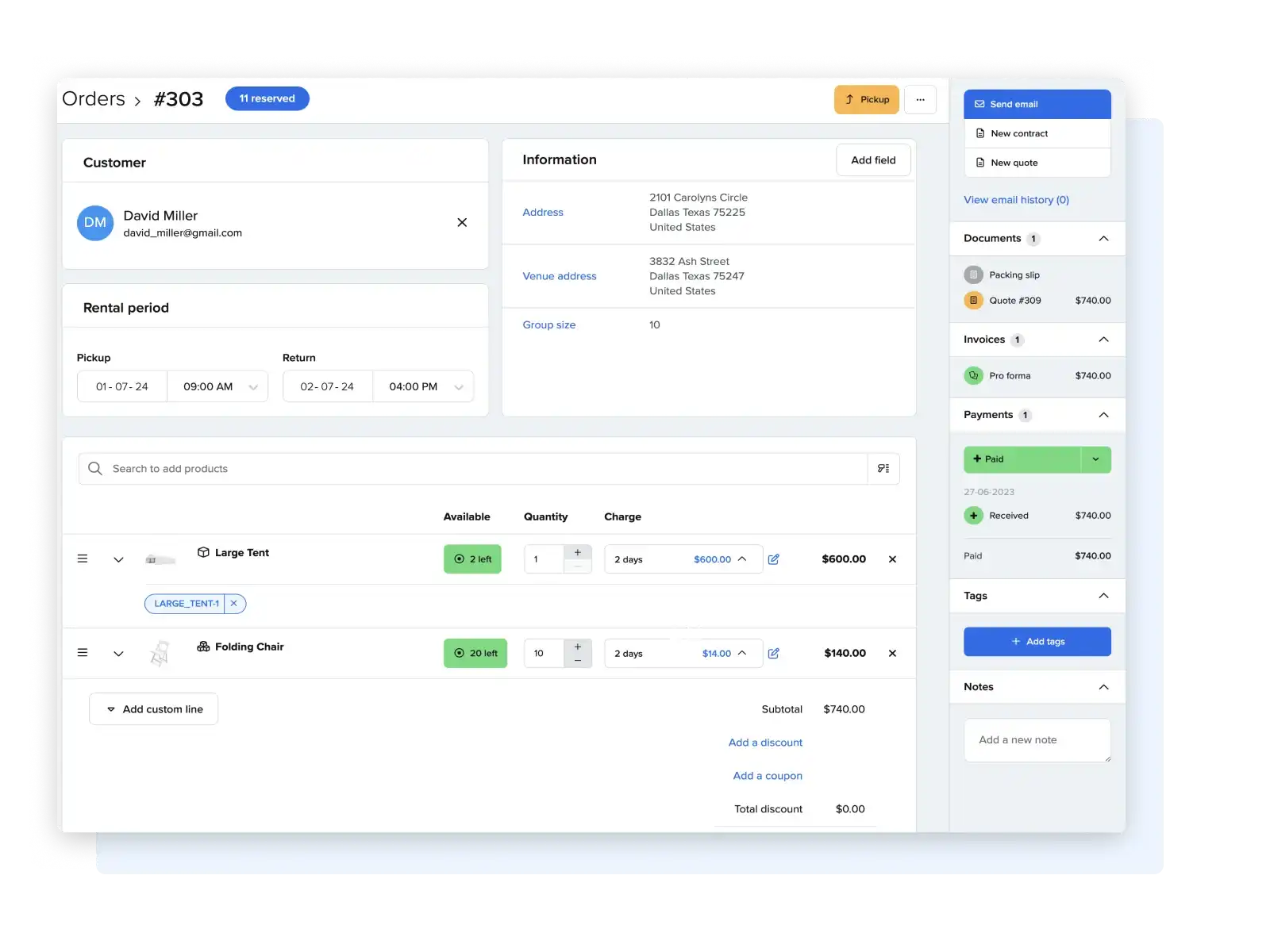 Order overview screenshot