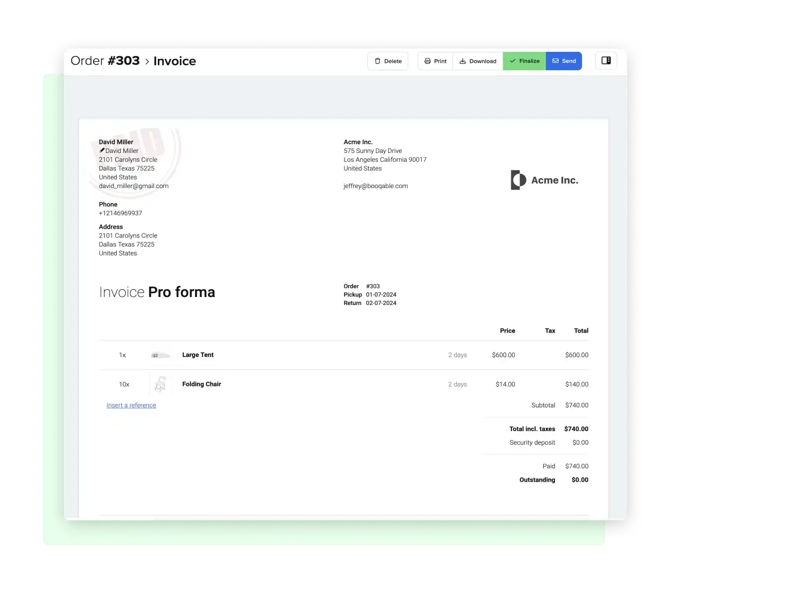 Order overview screenshot
