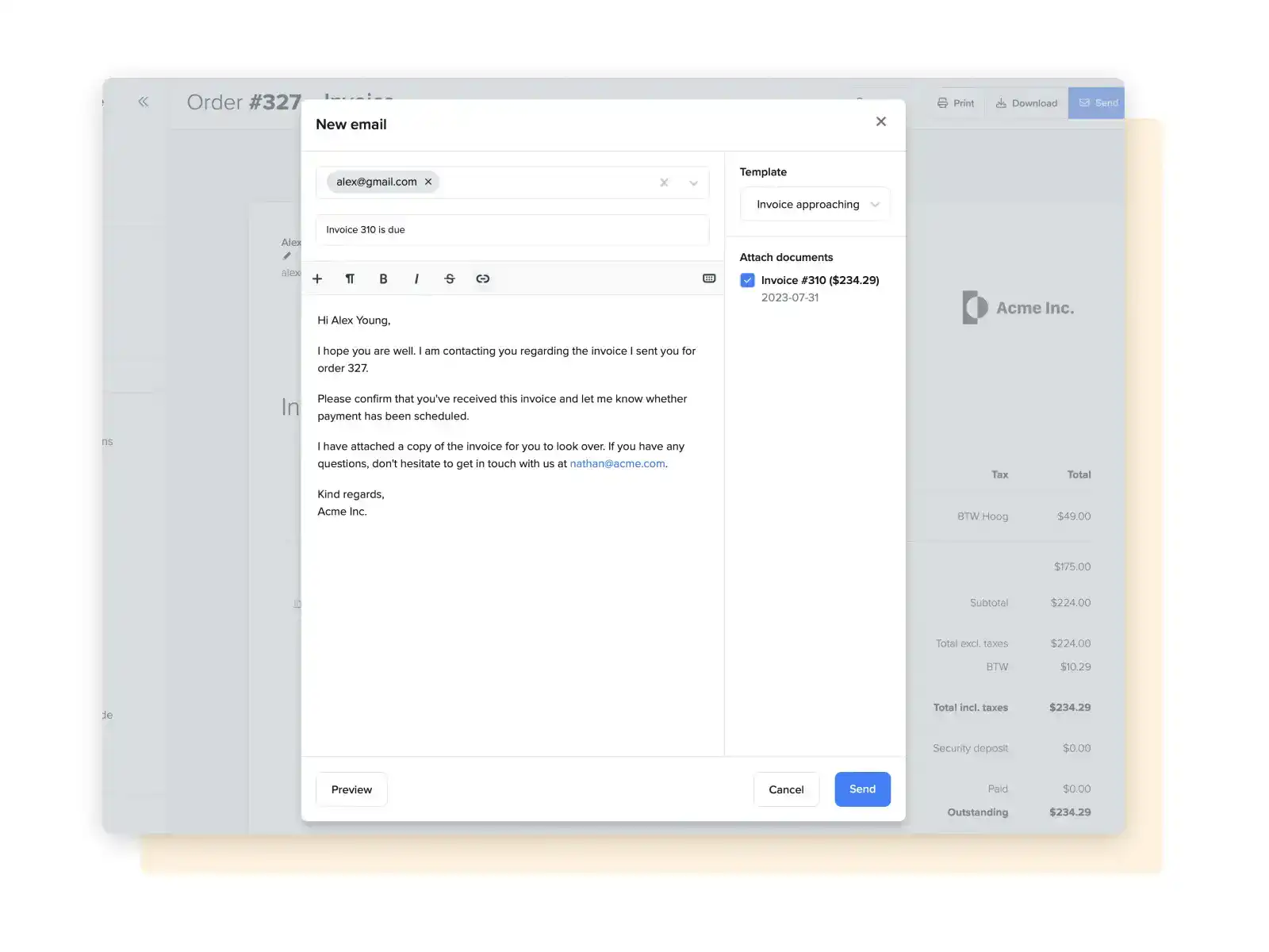 Order overview screenshot