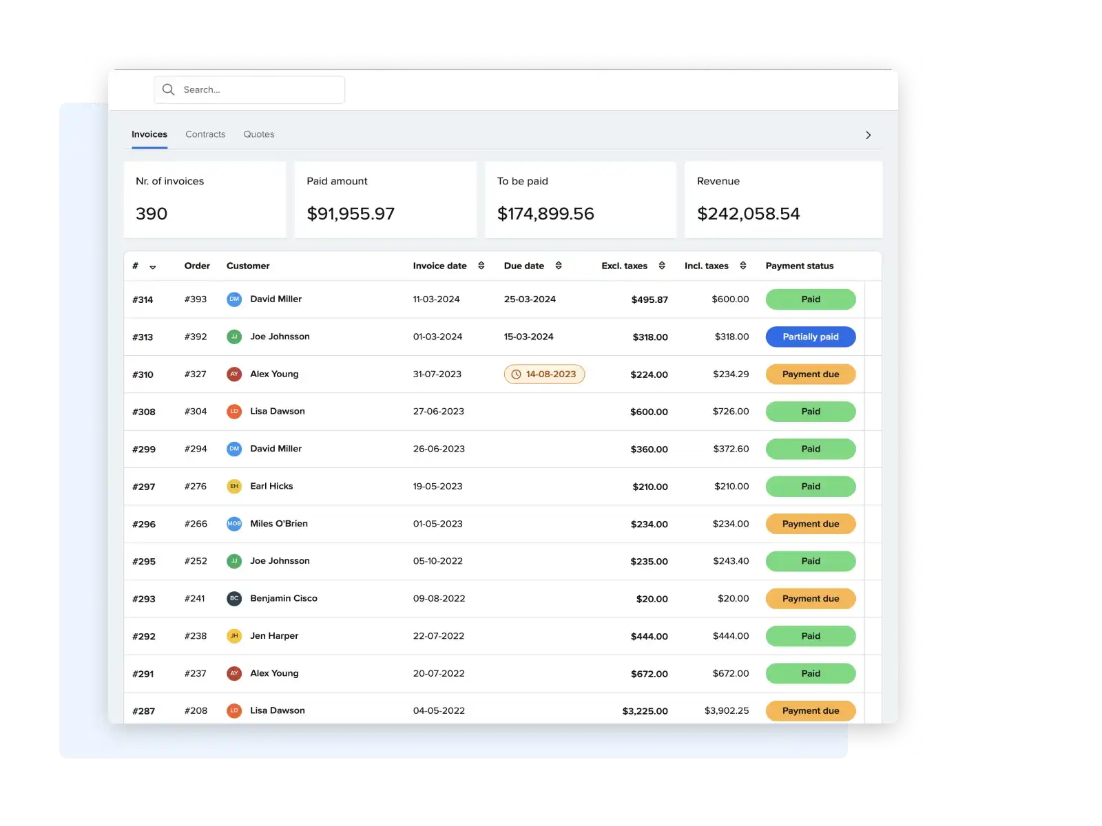 Order overview screenshot