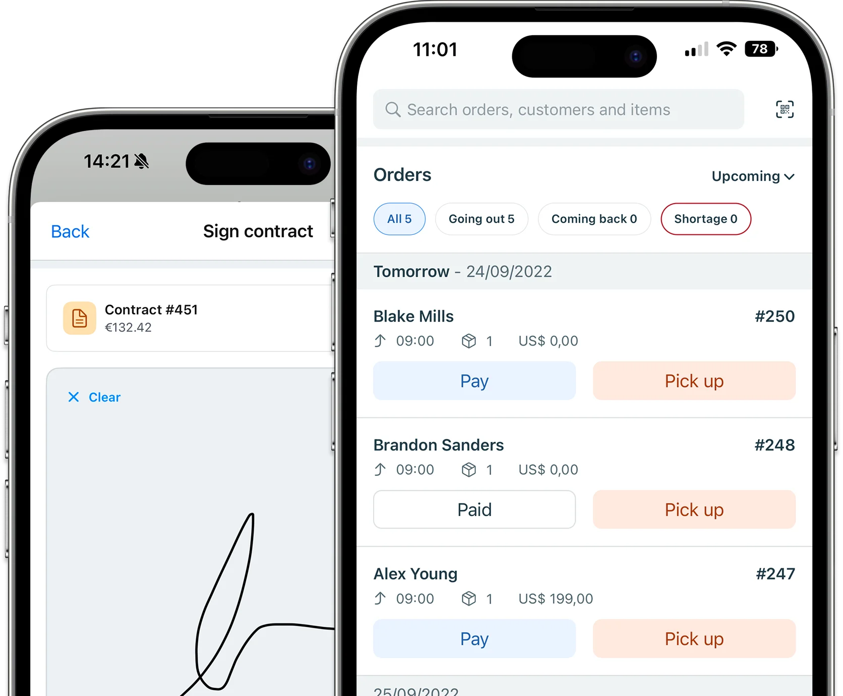 Booqable mobile app mockup