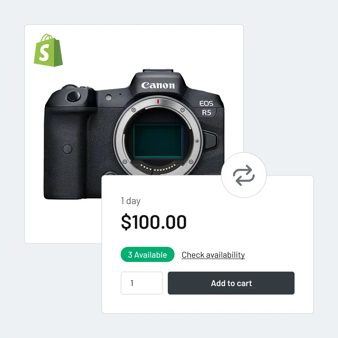 Shopify product page with Booqable add-to-cart button