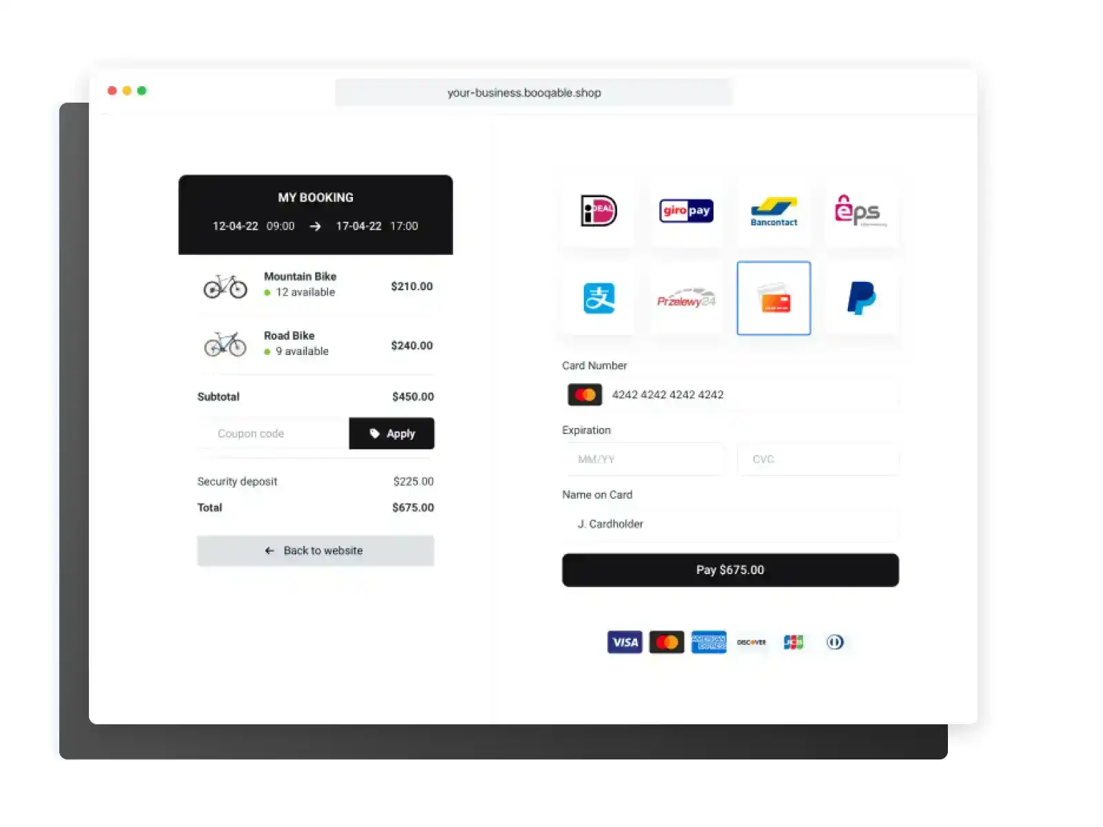 Booqable-hosted checkout on Squarespace