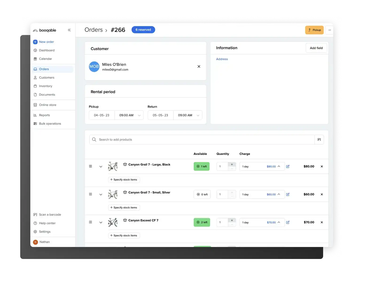 Screenshot of the Booqable backend