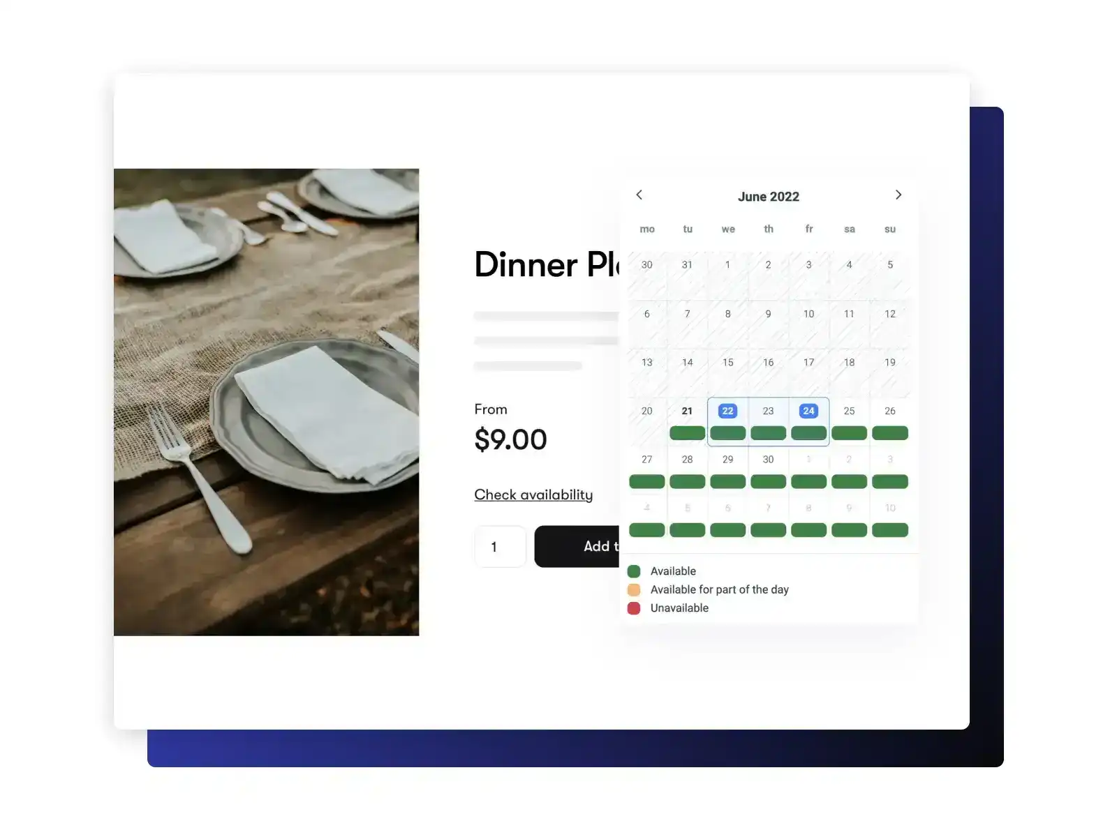 Webflow product page with Booqable add-to-cart button