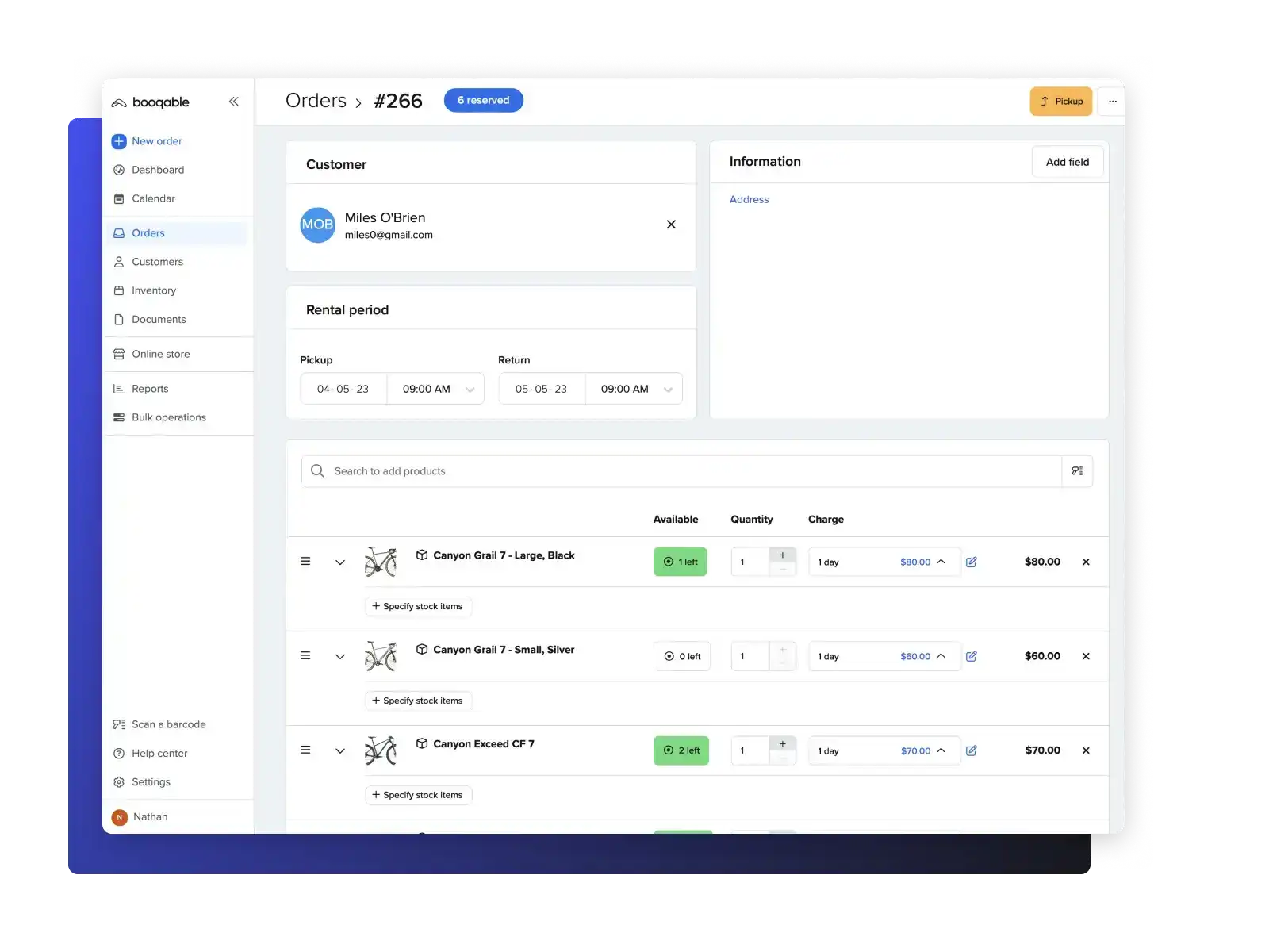 Booqable back-office environment with rental orders