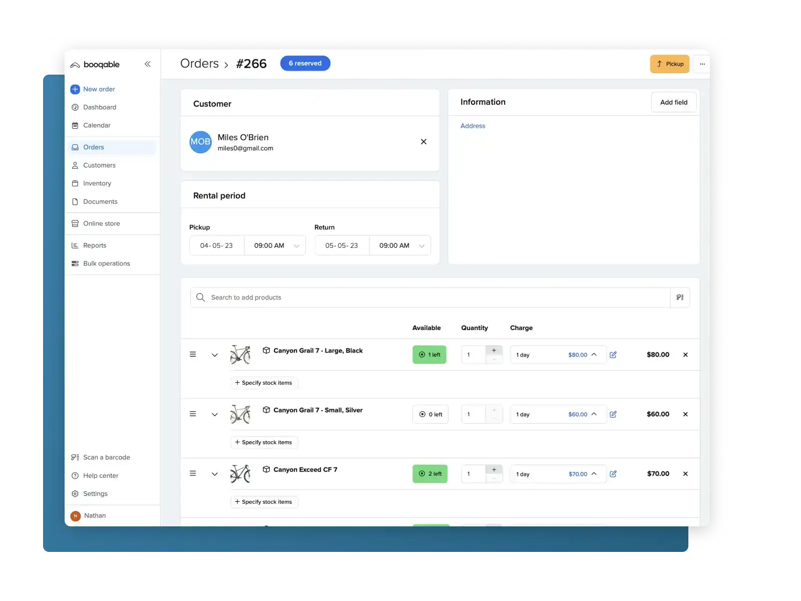 Screenshot of the Booqable back-office