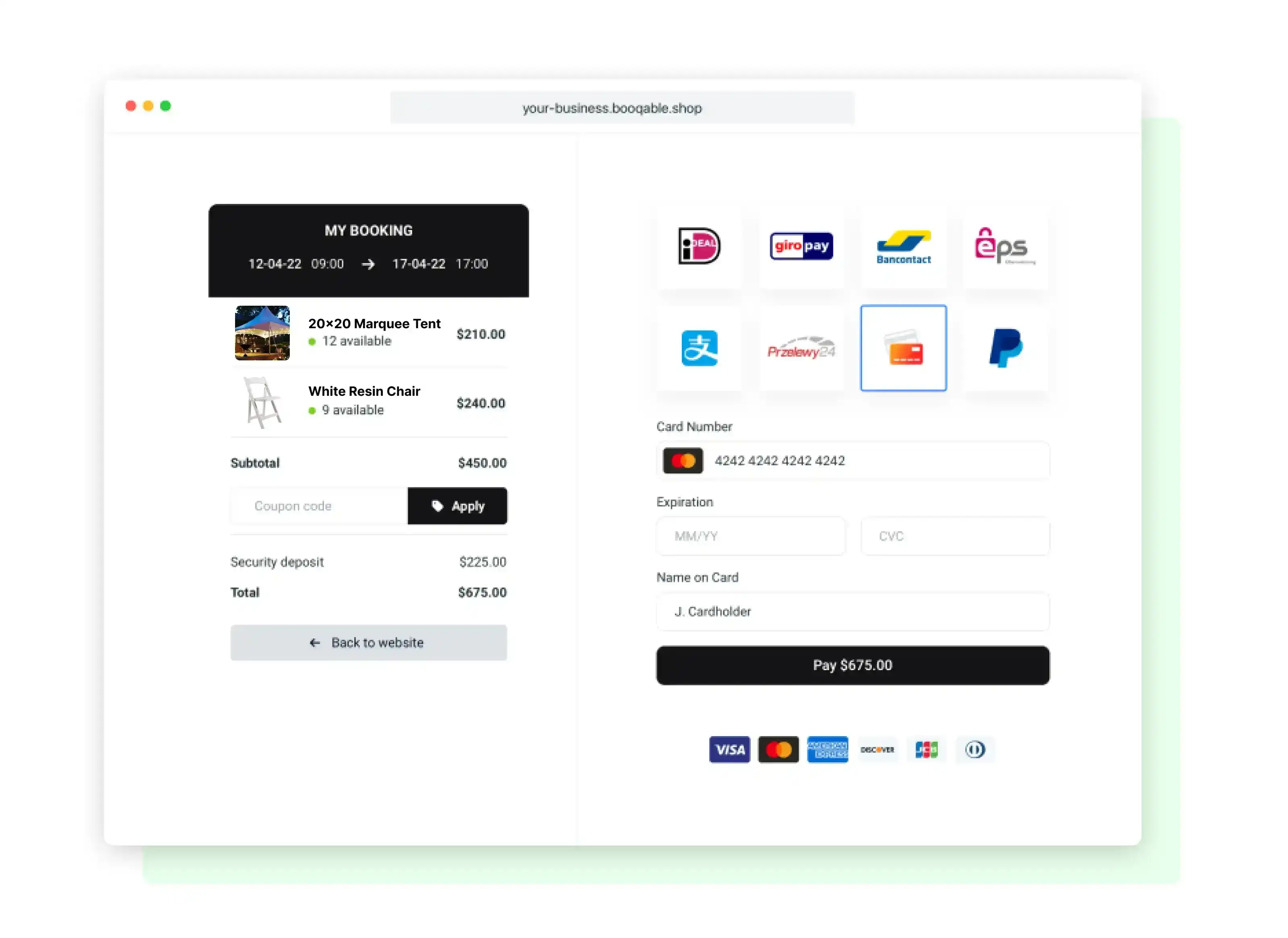 Pay online with booking calendar
