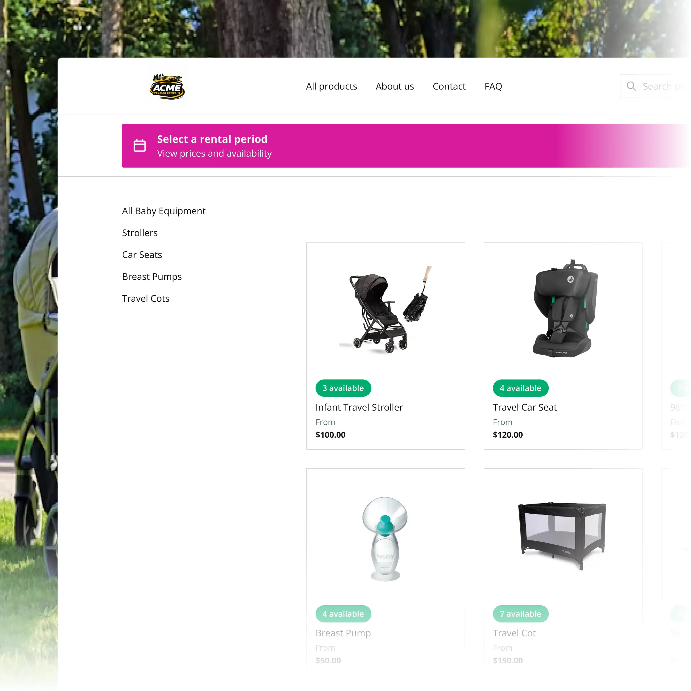 Booqable's baby equipment rental software showing rental workflow features