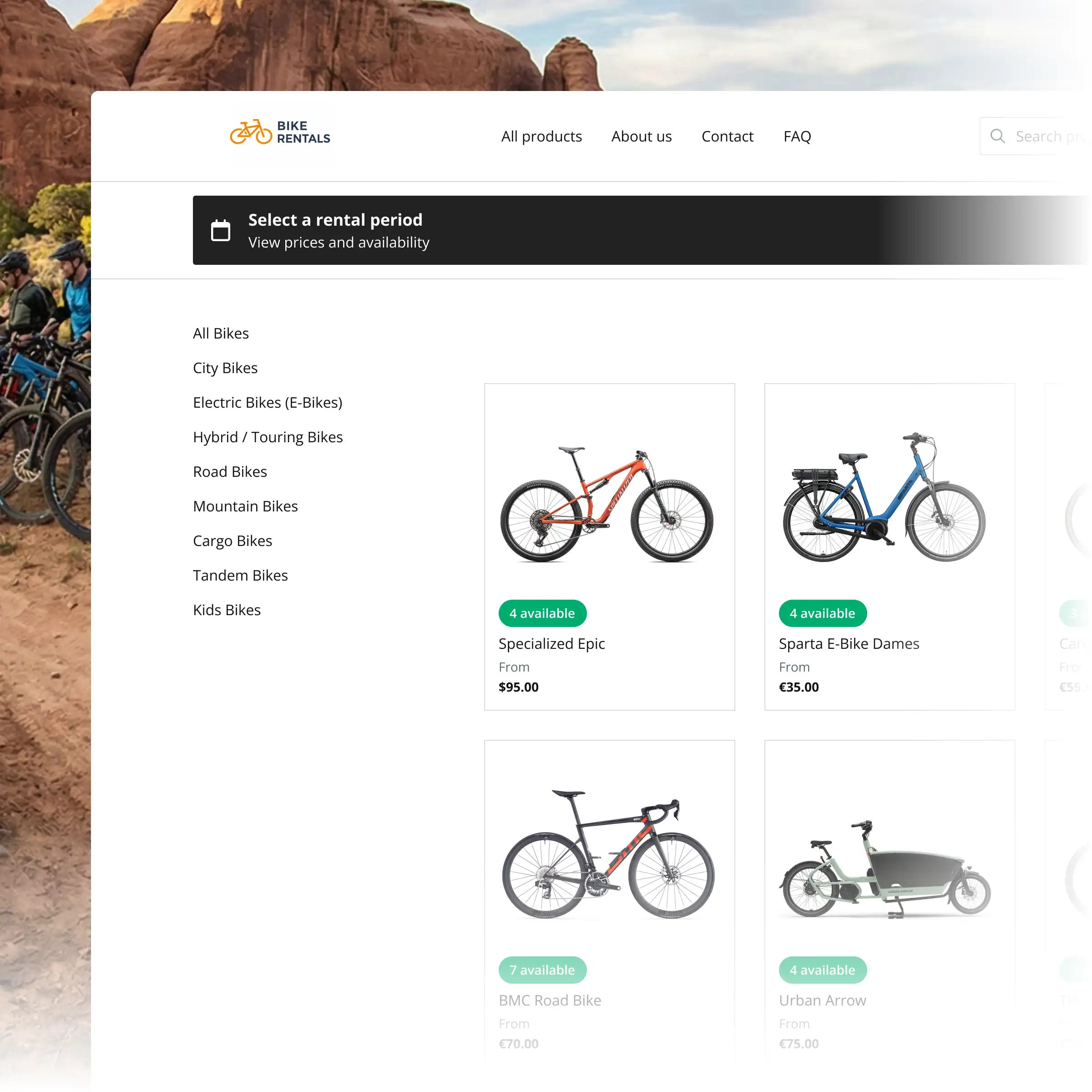 Booqable's bike rental software showing rental workflow features