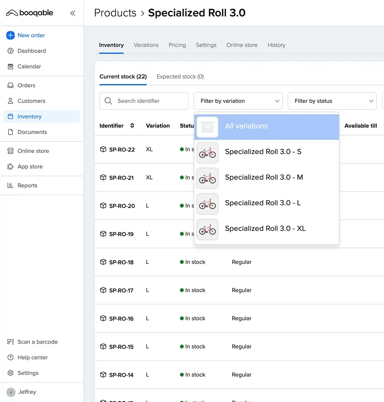 Product variations for sizes & colours
