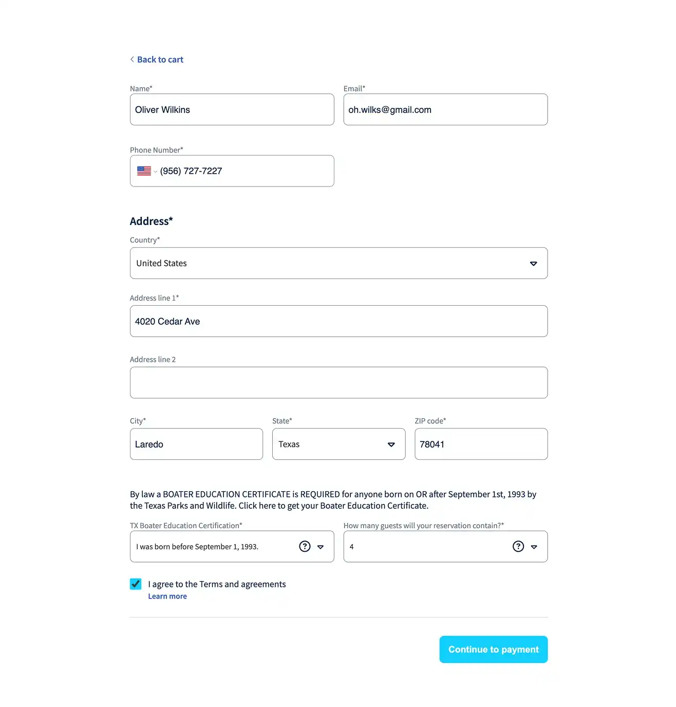 Smart checkout fields