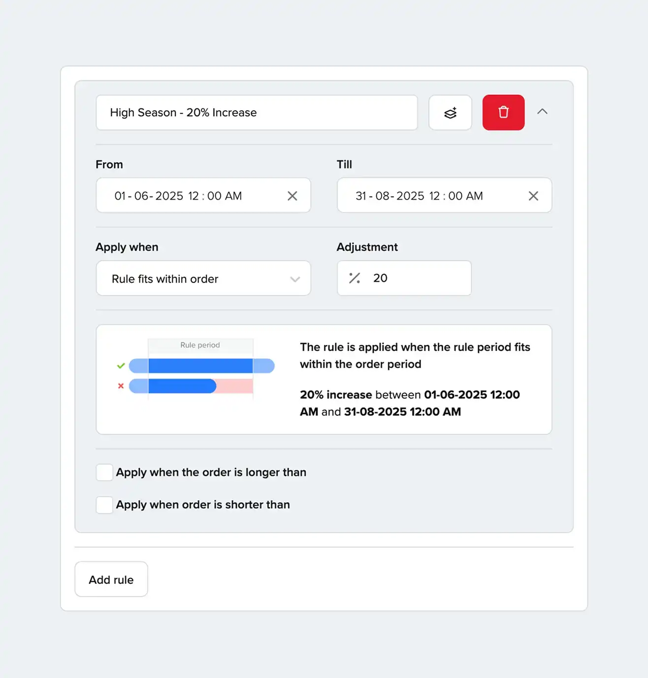 Seasonal & weekend pricing