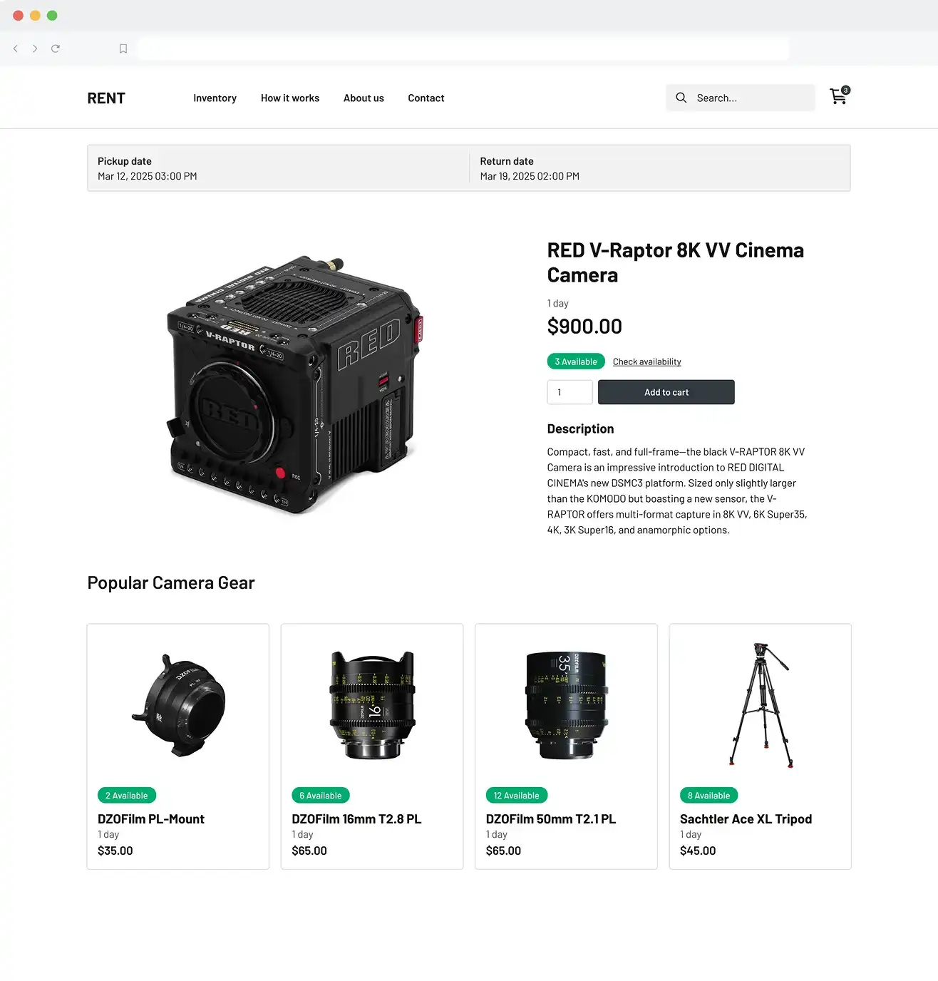 Online camera rental bookings