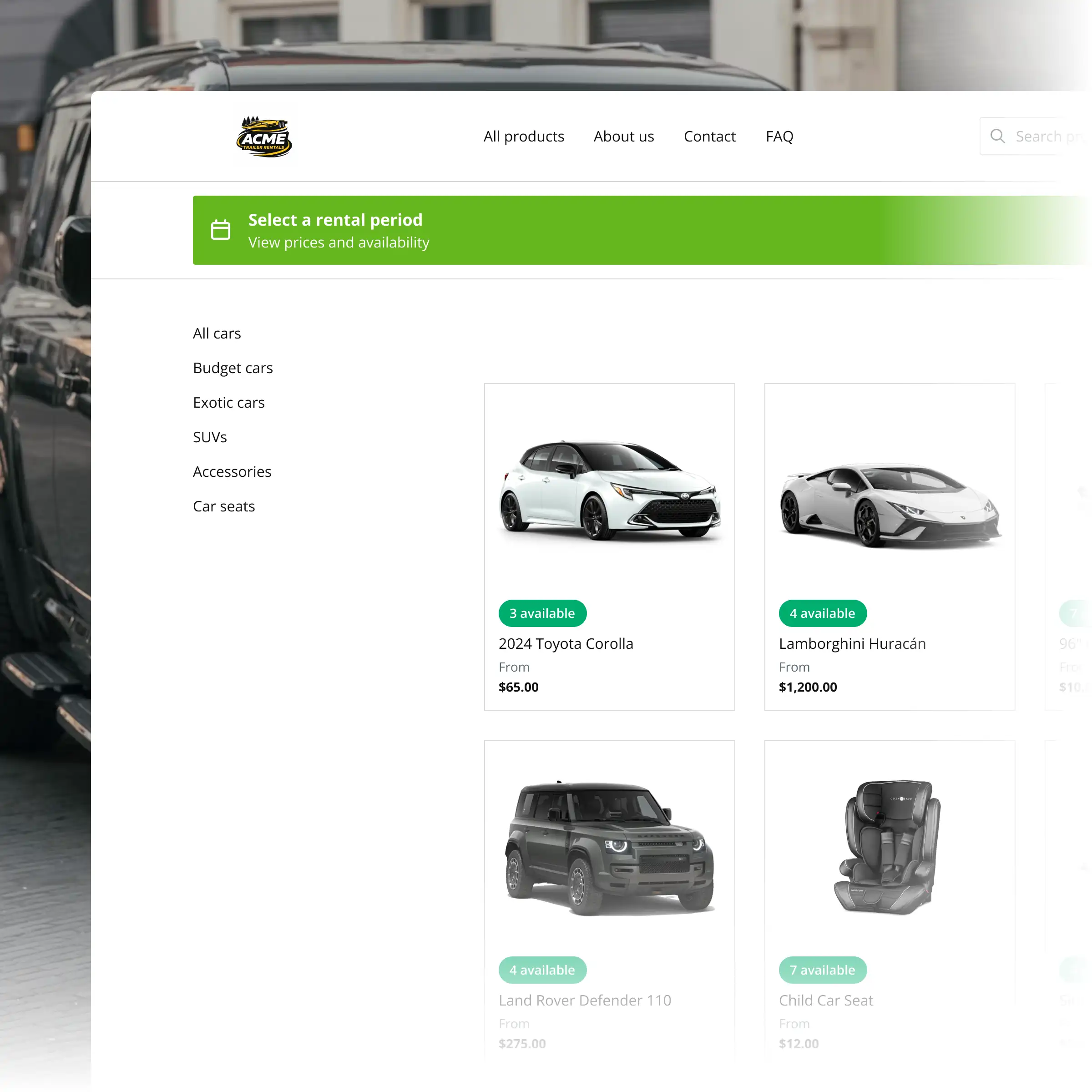 Booqable's car rental software showing rental workflow features