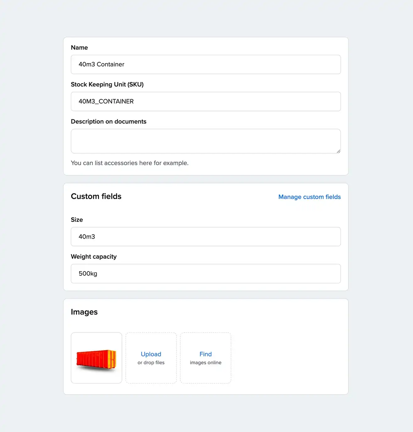Custom product fields