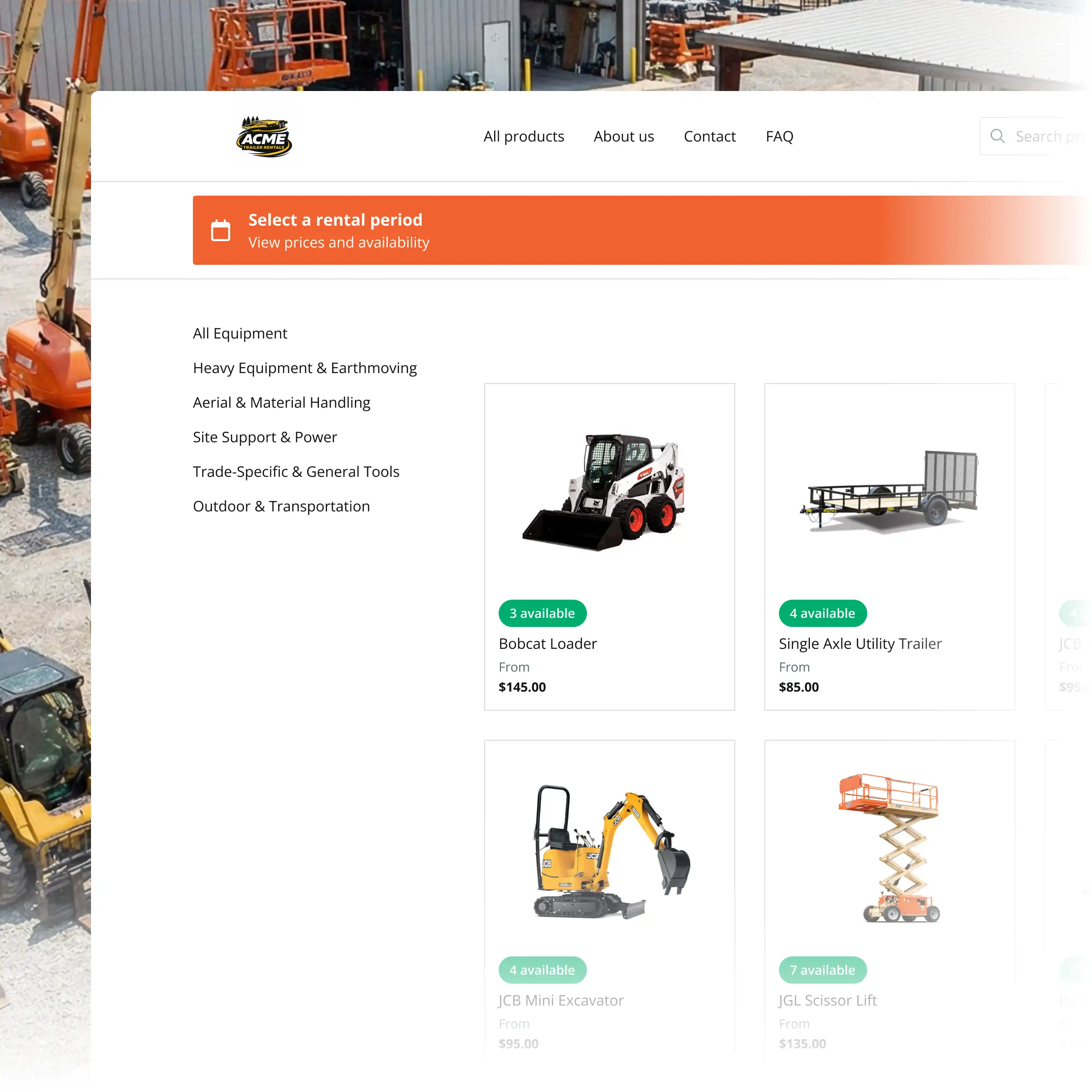 Booqable's equipment rental software showing rental workflow features