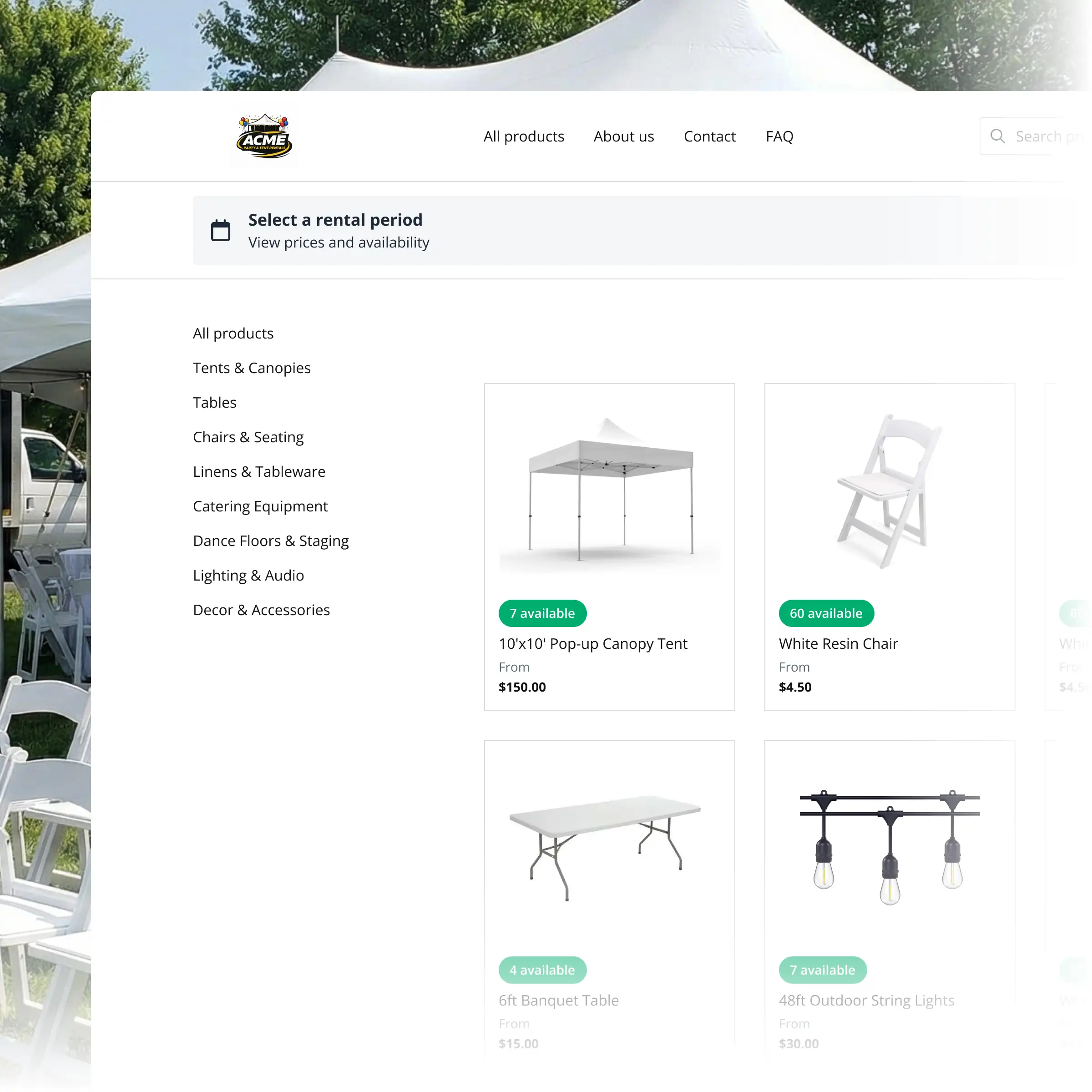 Booqable's event / party rental software showing rental workflow features