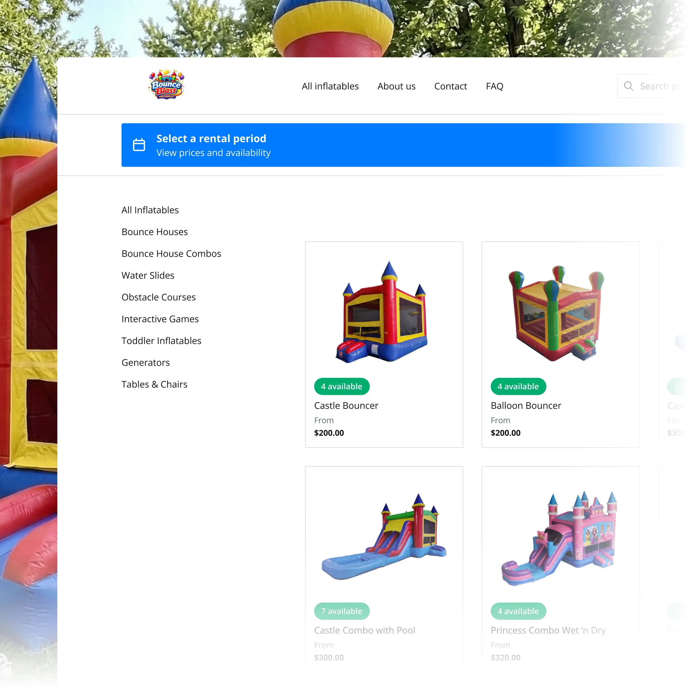 Booqable's bounce house rental software showing rental workflow features