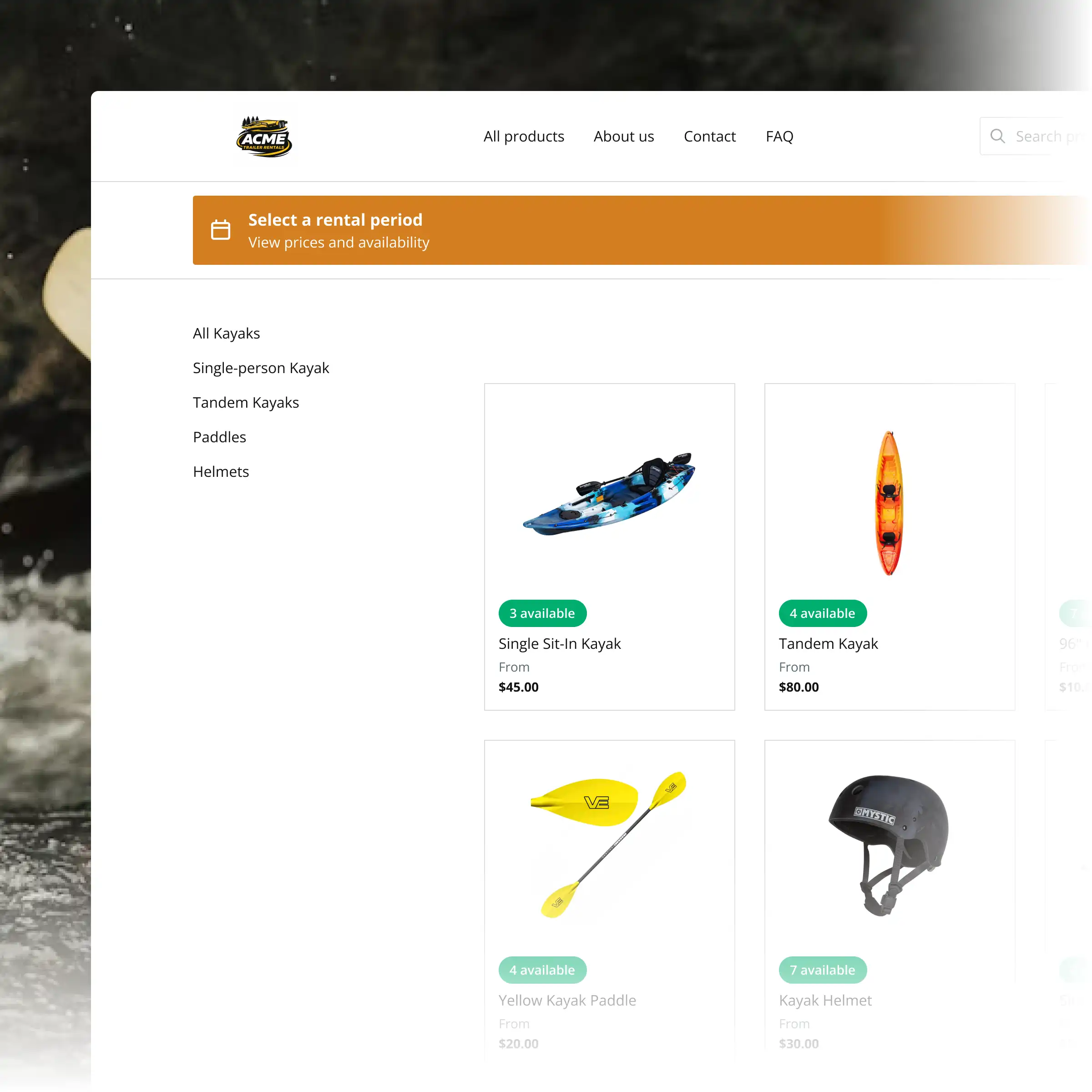 Booqable's kayak rental software showing rental workflow features