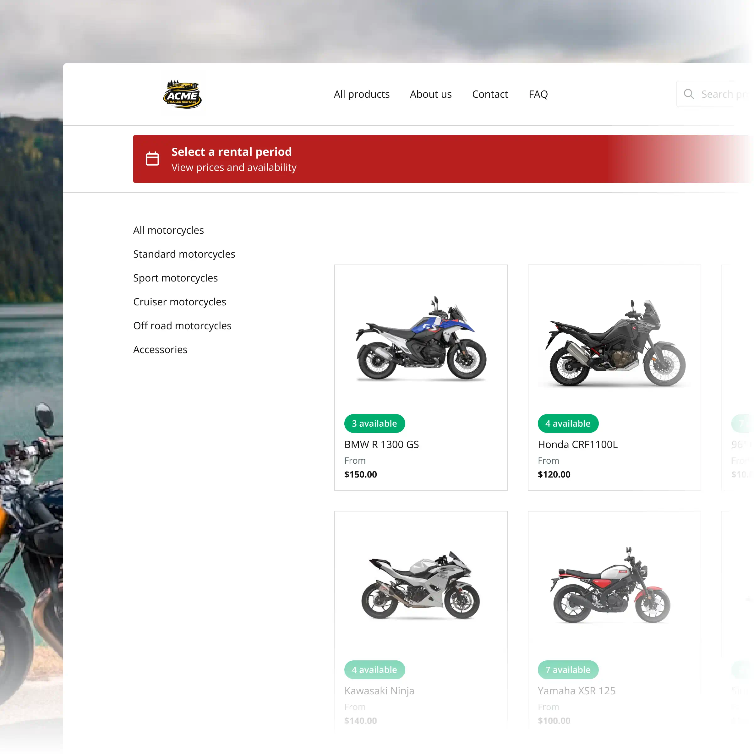 Booqable's motorcycle rental software showing rental workflow features