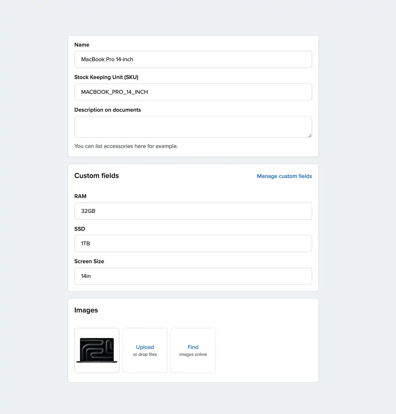 Campos de produto personalizados