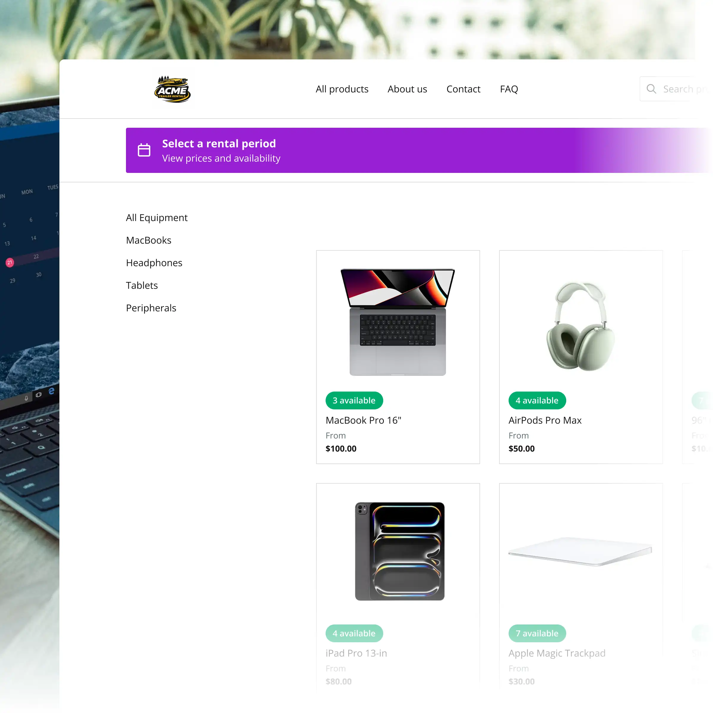 Booqable's technology rental software showing rental workflow features