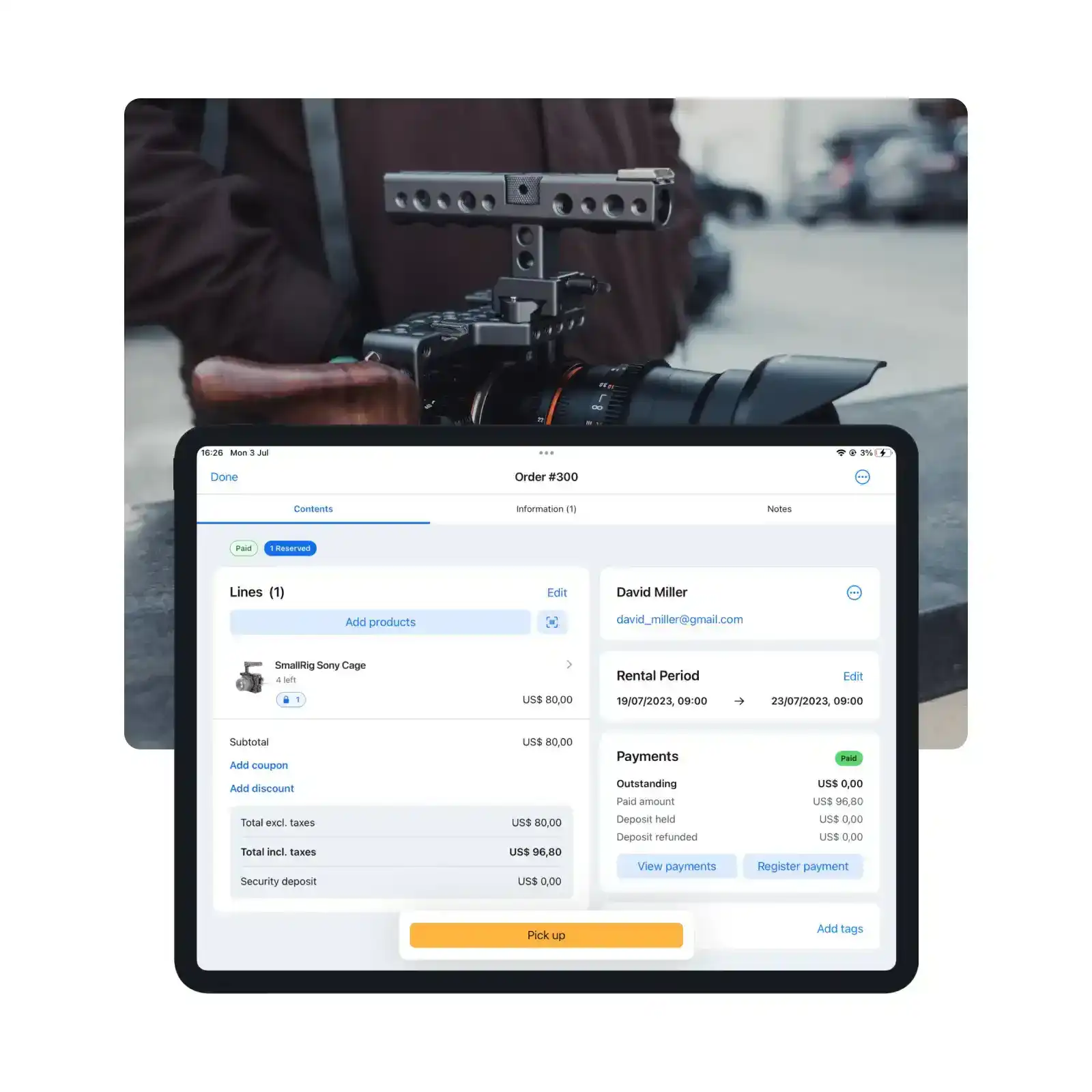 Embedded rental booking system on website