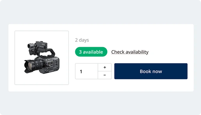 Booqable's online booking page showing real-time availability without pricing