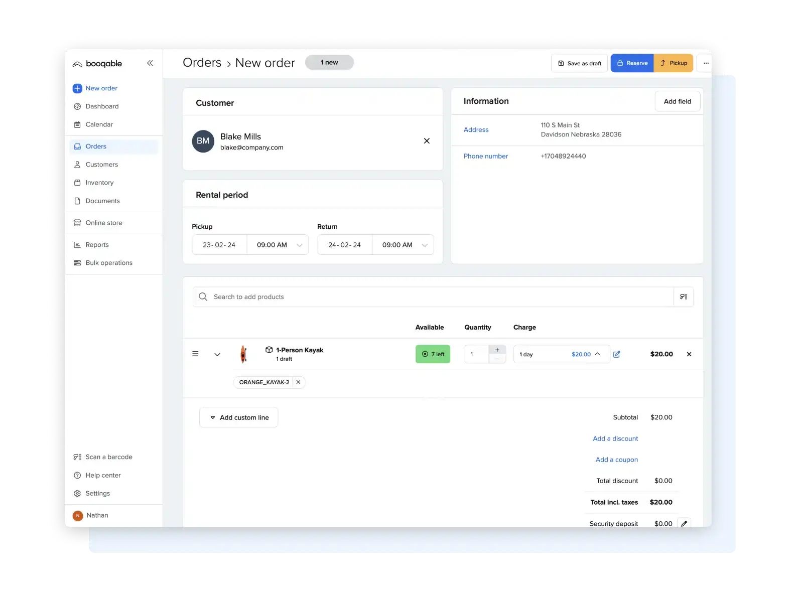 Order overview screenshot