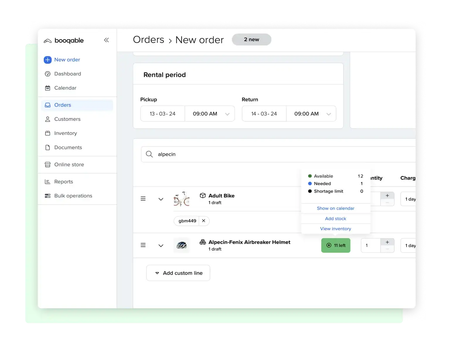 Booqable order creation