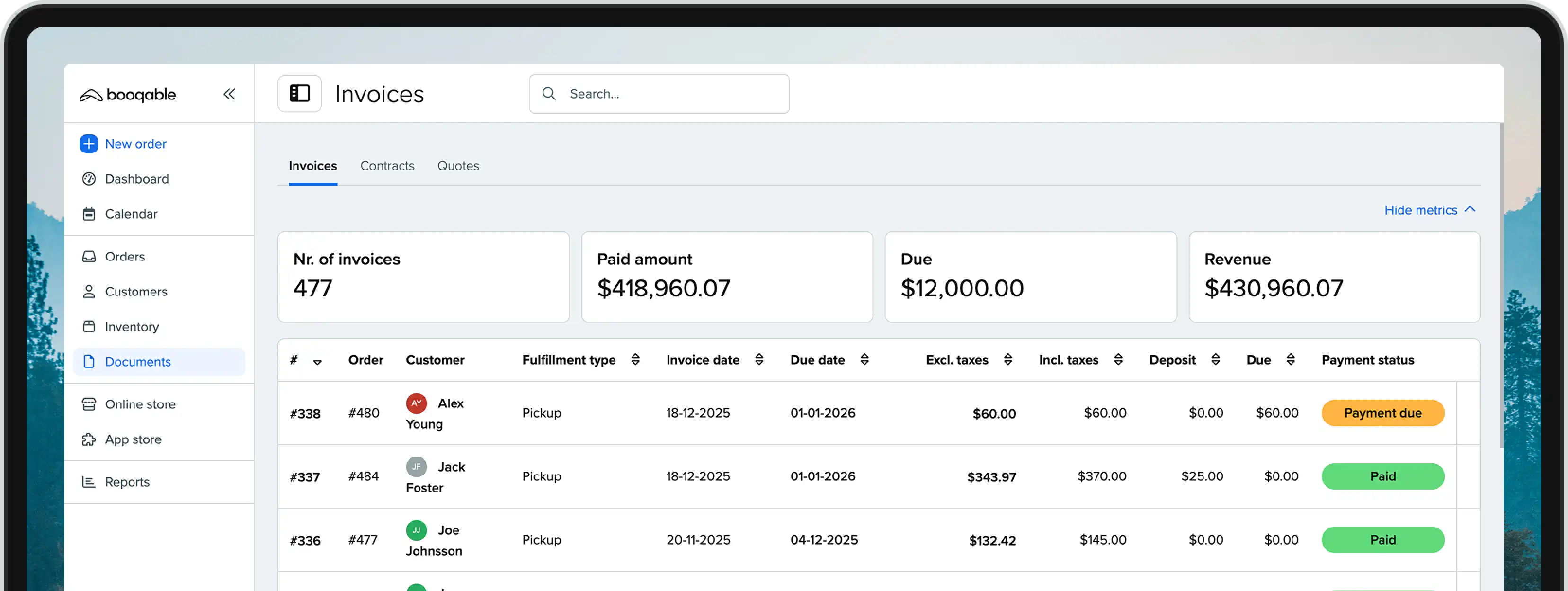 Booqable rental payments features