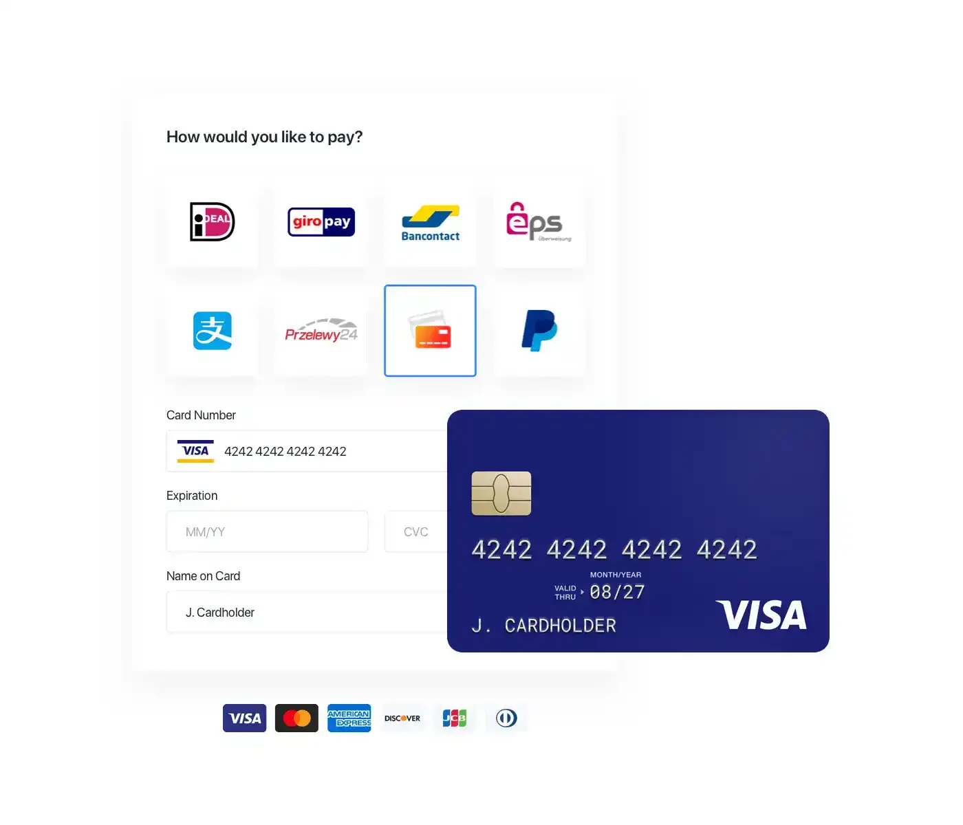 Various online payment options at checkout