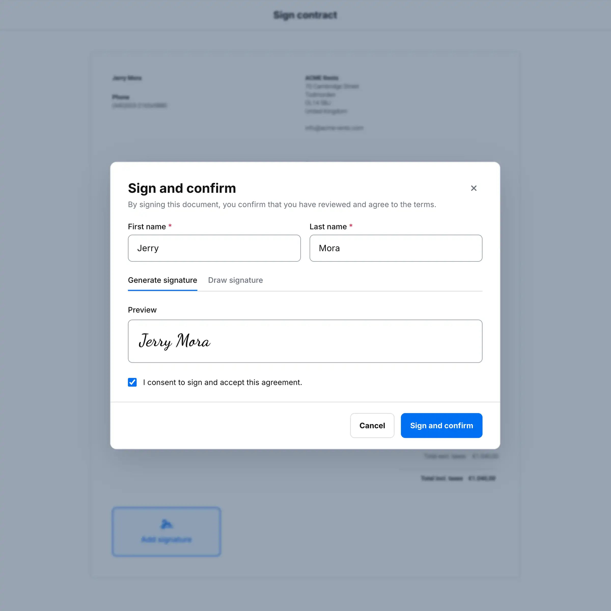 E-signatures for rental contracts