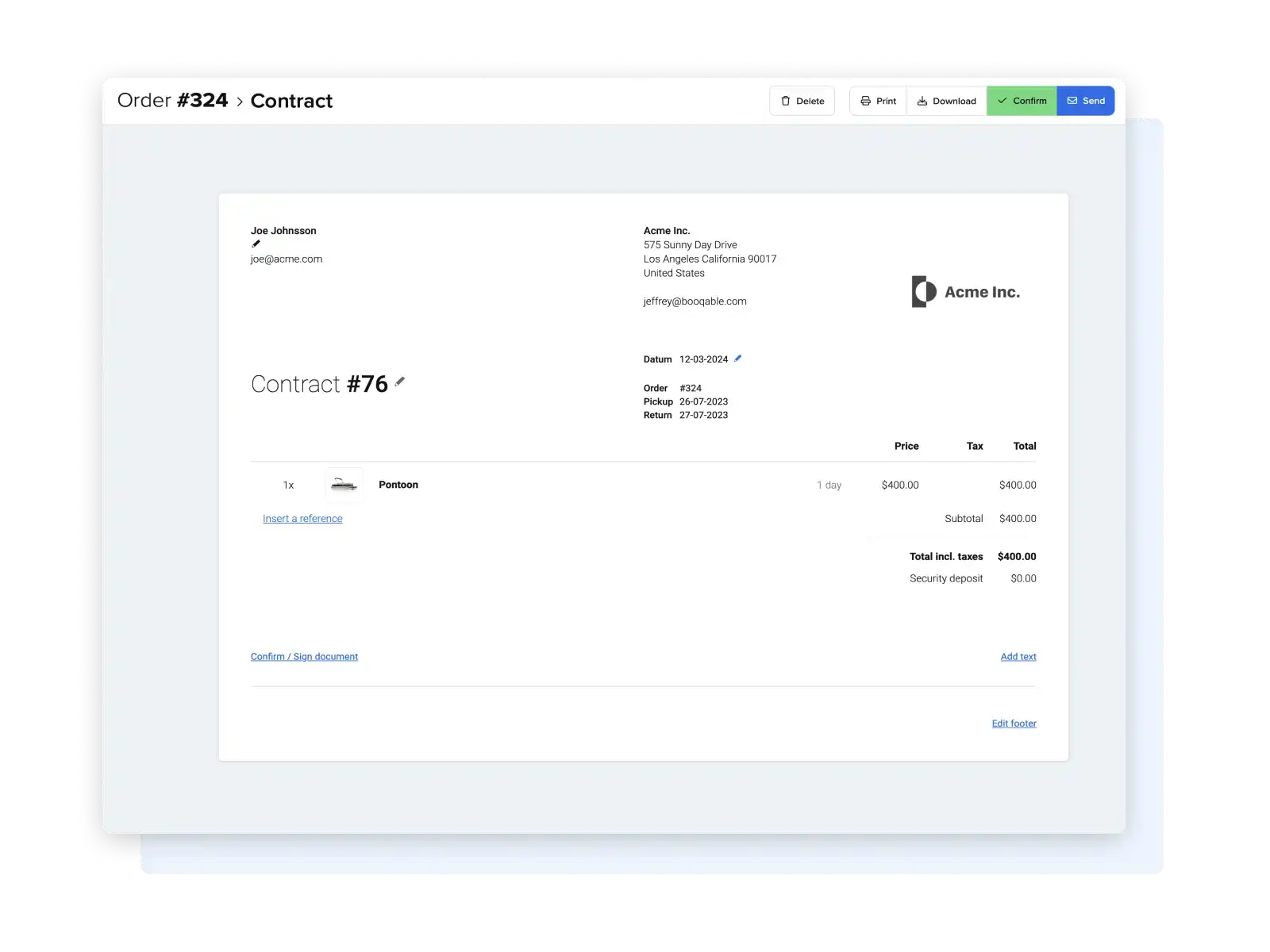 Contract creation screenshot