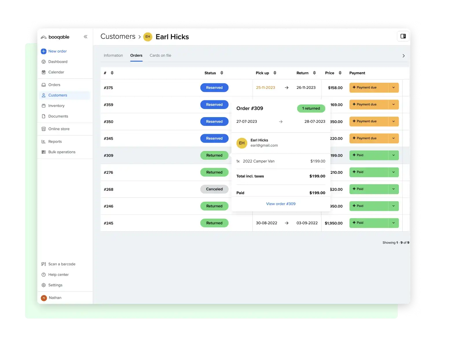Order history screenshot