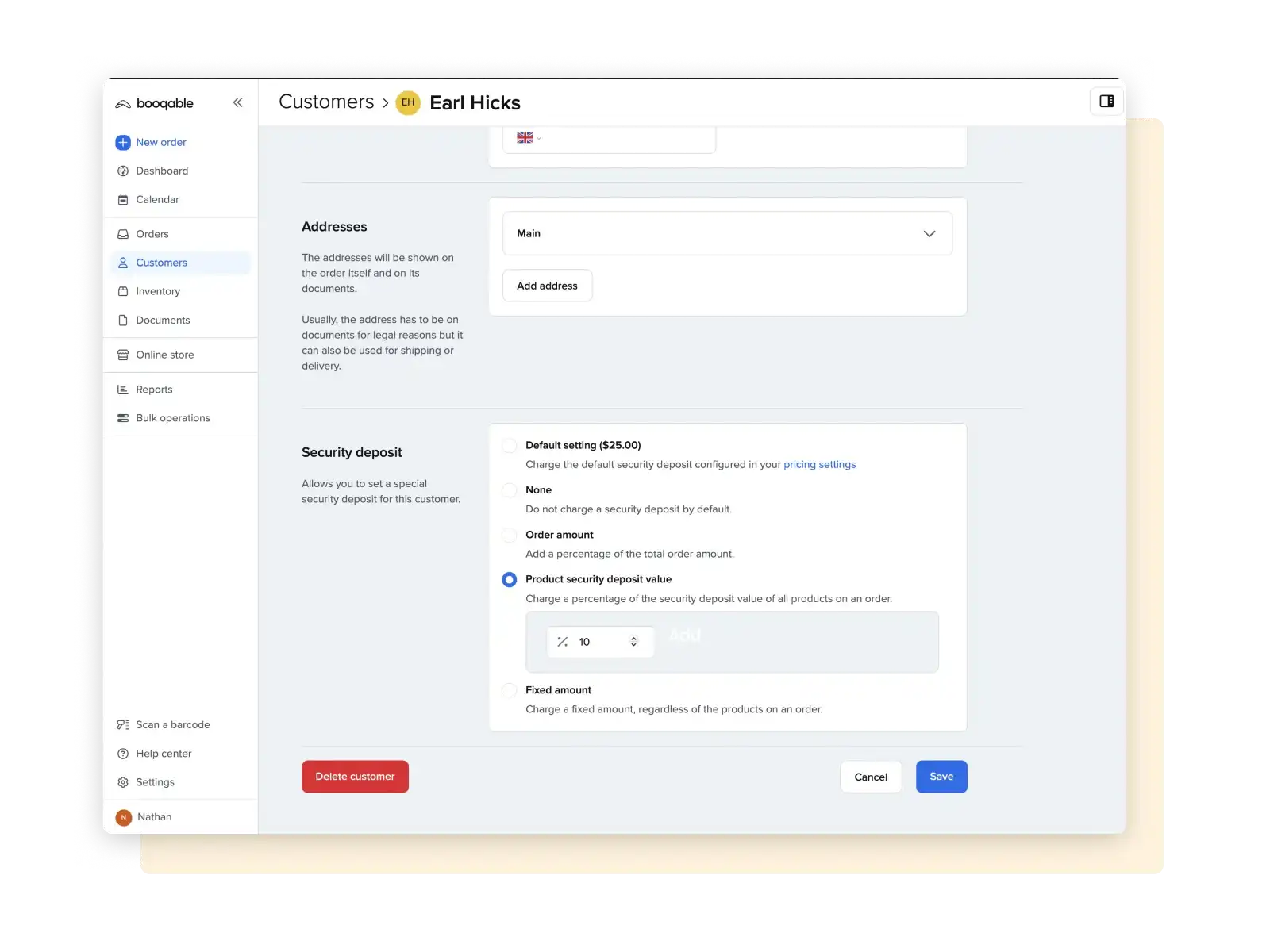 Security deposits screenshot