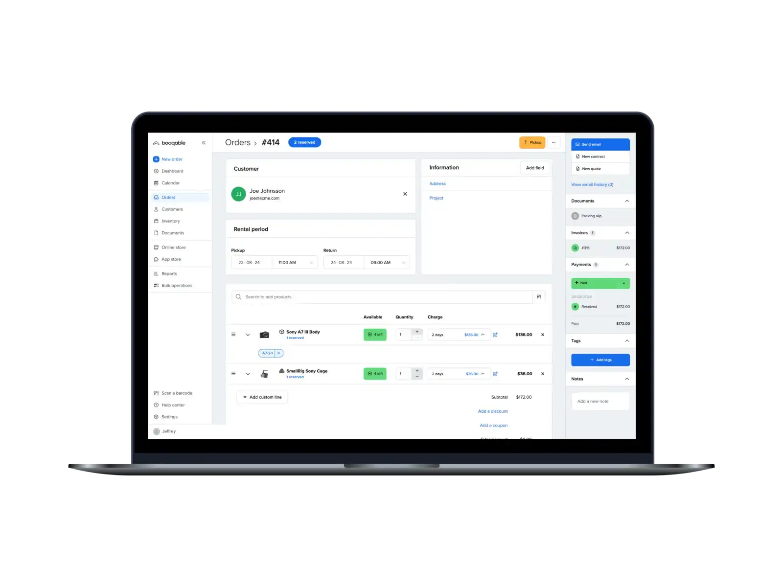 Embedded rental booking system on website