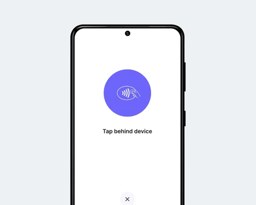 An Android phone showing the tap to pay feature in Booqable's mobile app