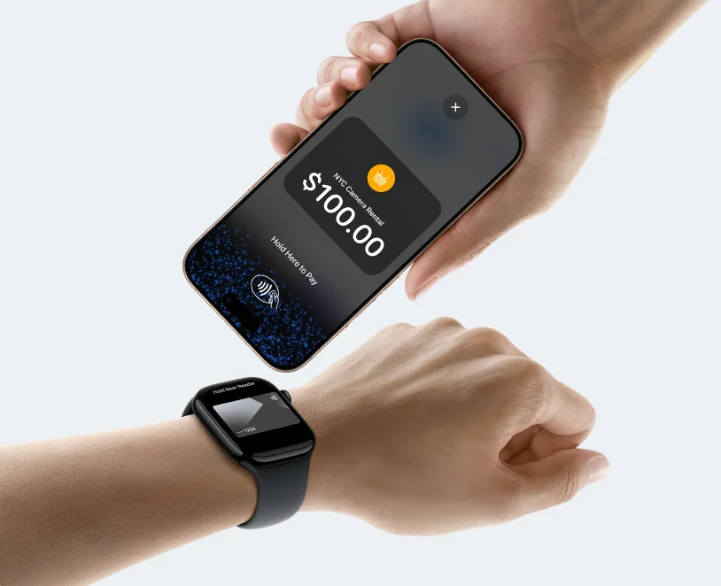 An iPhone showing the tap to pay feature in Booqable's mobile app