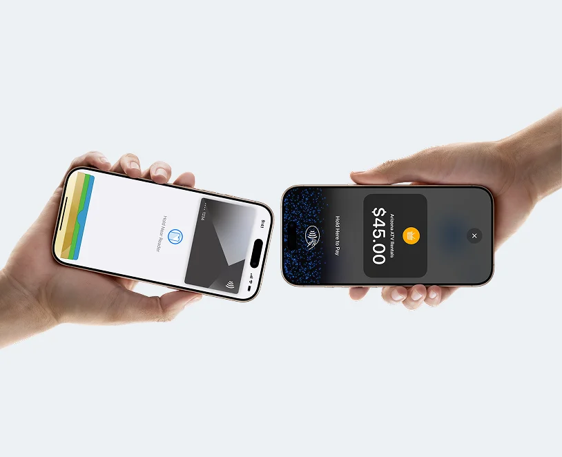 An iPhone showing the tap to pay feature in Booqable's mobile app