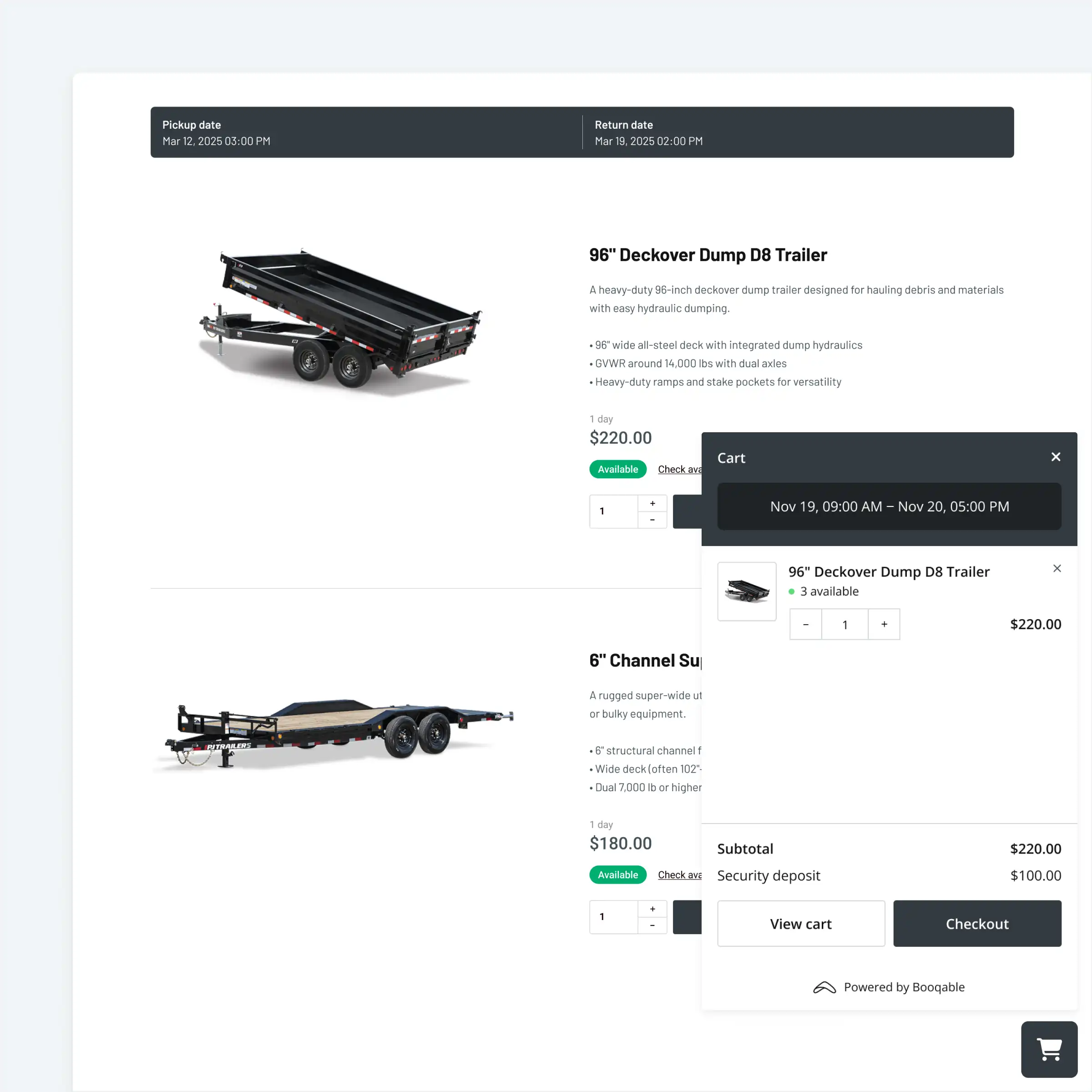 Screenshot of order creation in Booqable