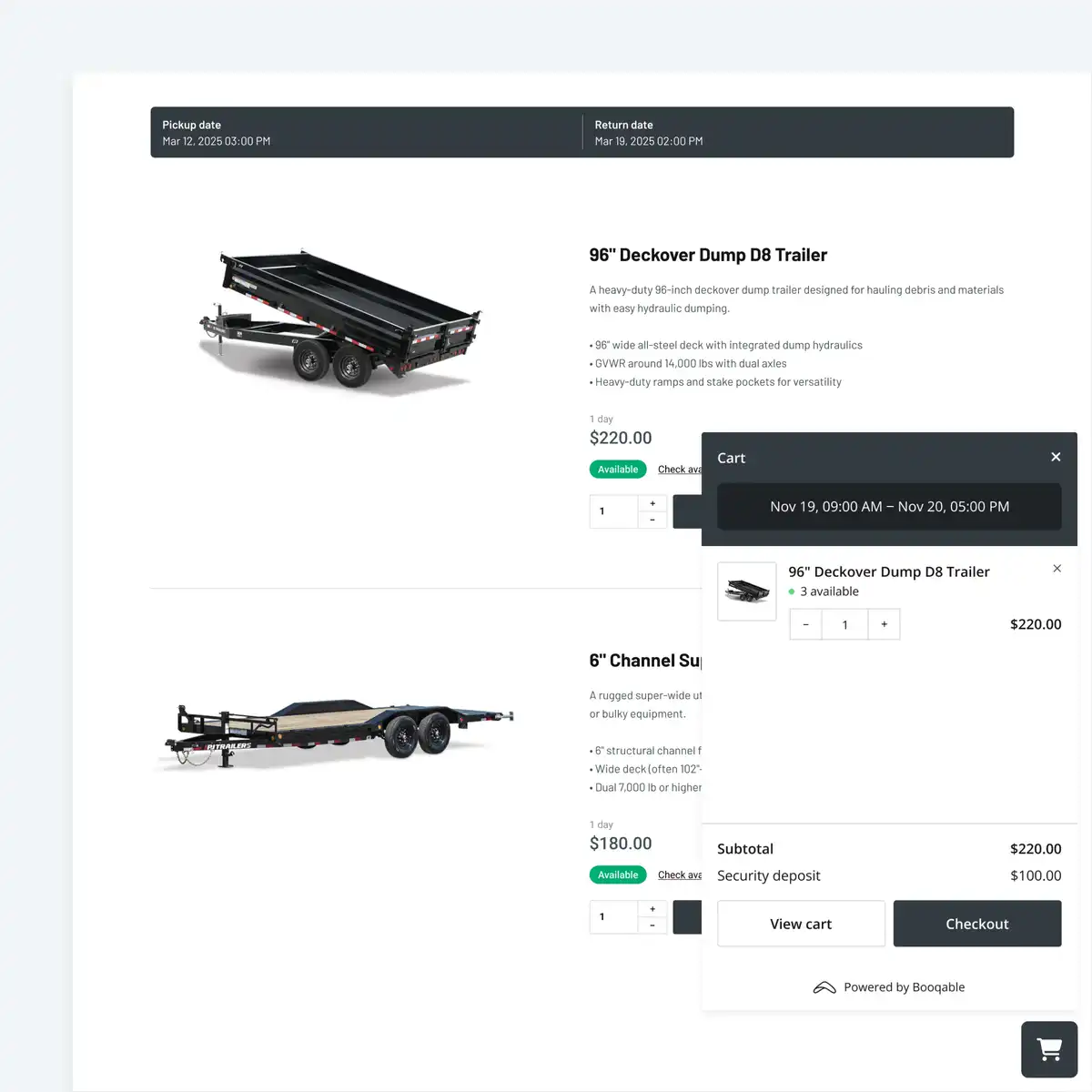 Screenshot of order creation in Booqable