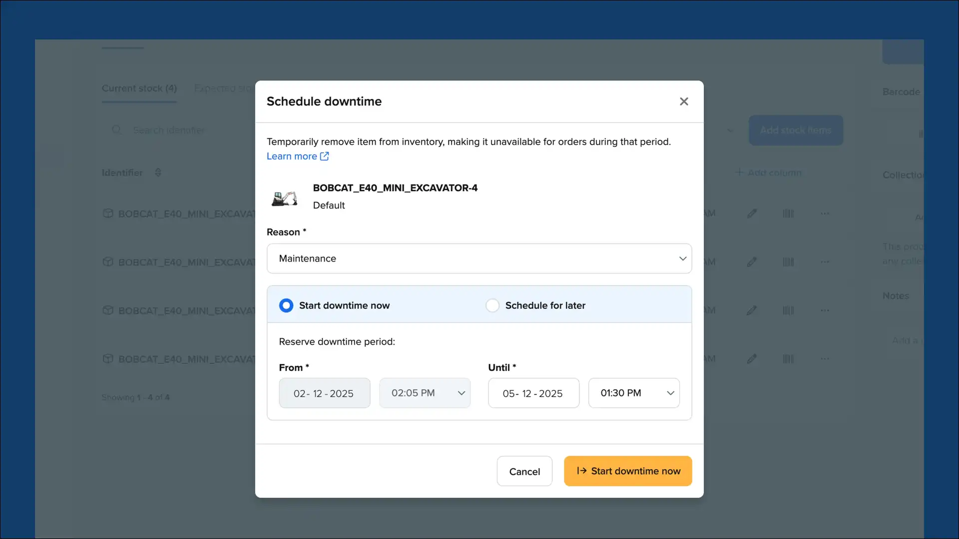 Week 48 2025: Schedule downtime for product maintenance and repairs