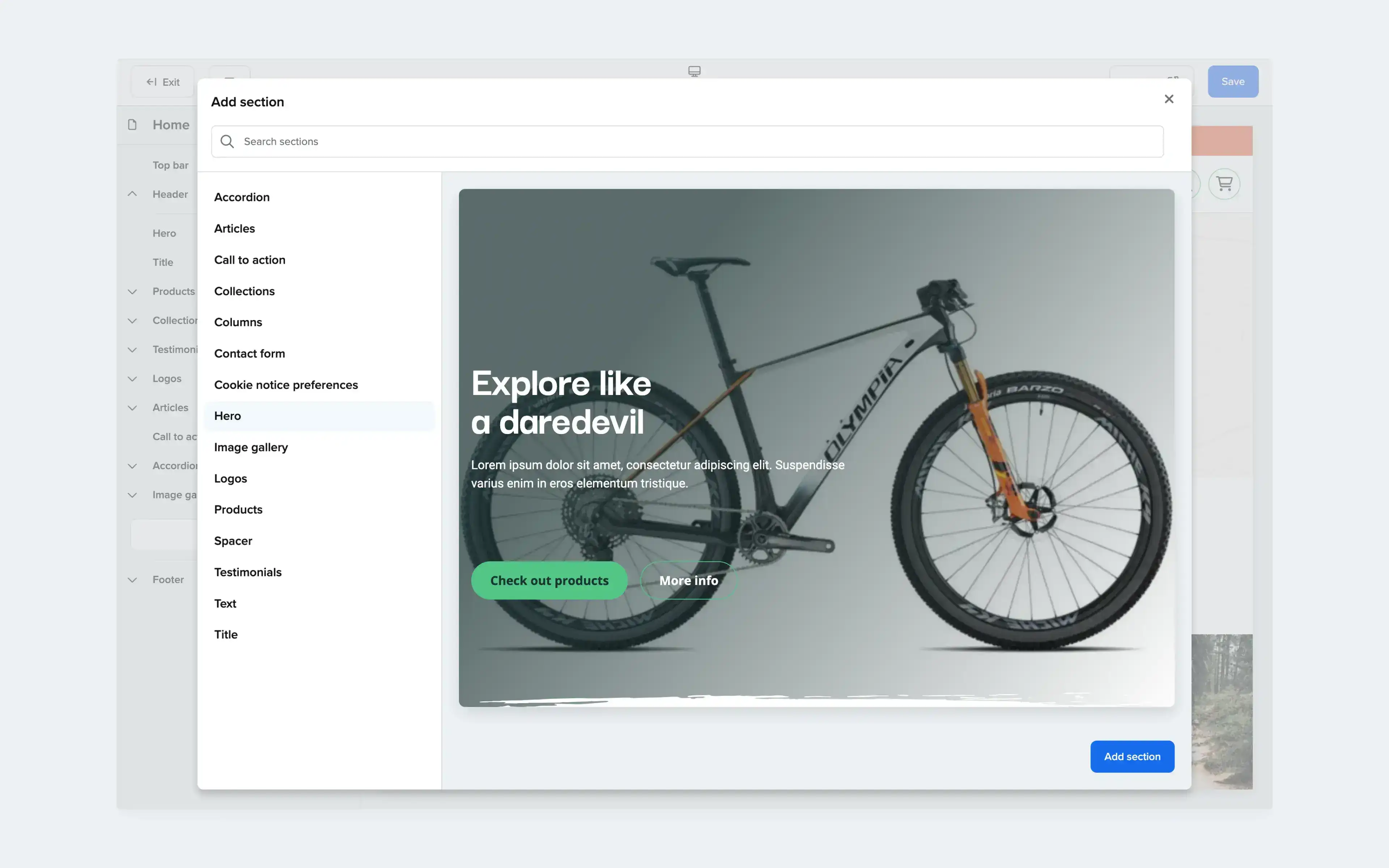 Website section preview and other usability improvements