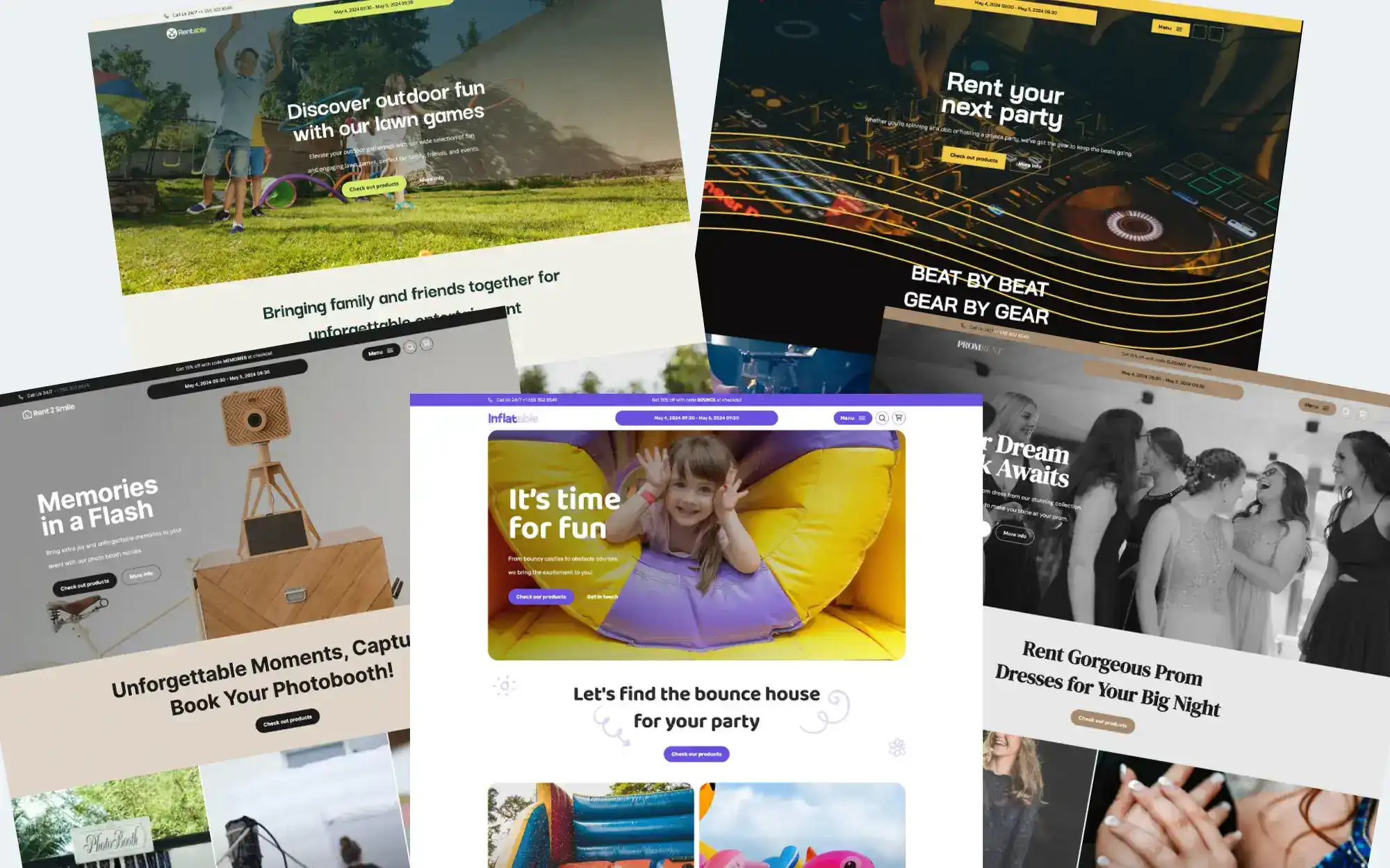 New: 5 eventful Booqable rental website templates